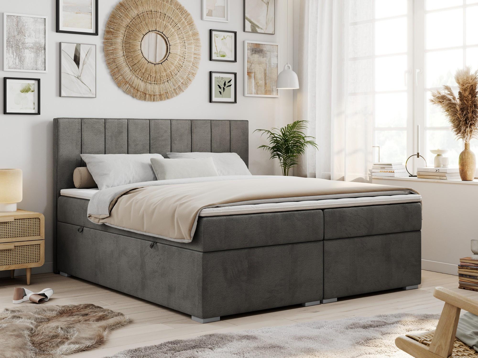 wohnli-moebel-suche-800000648802-1 BOXBETT ALLY 160/200 Dunkelgrau Velvet - H4 Textil MKS Möbel > Betten > Boxspringbetten Grau