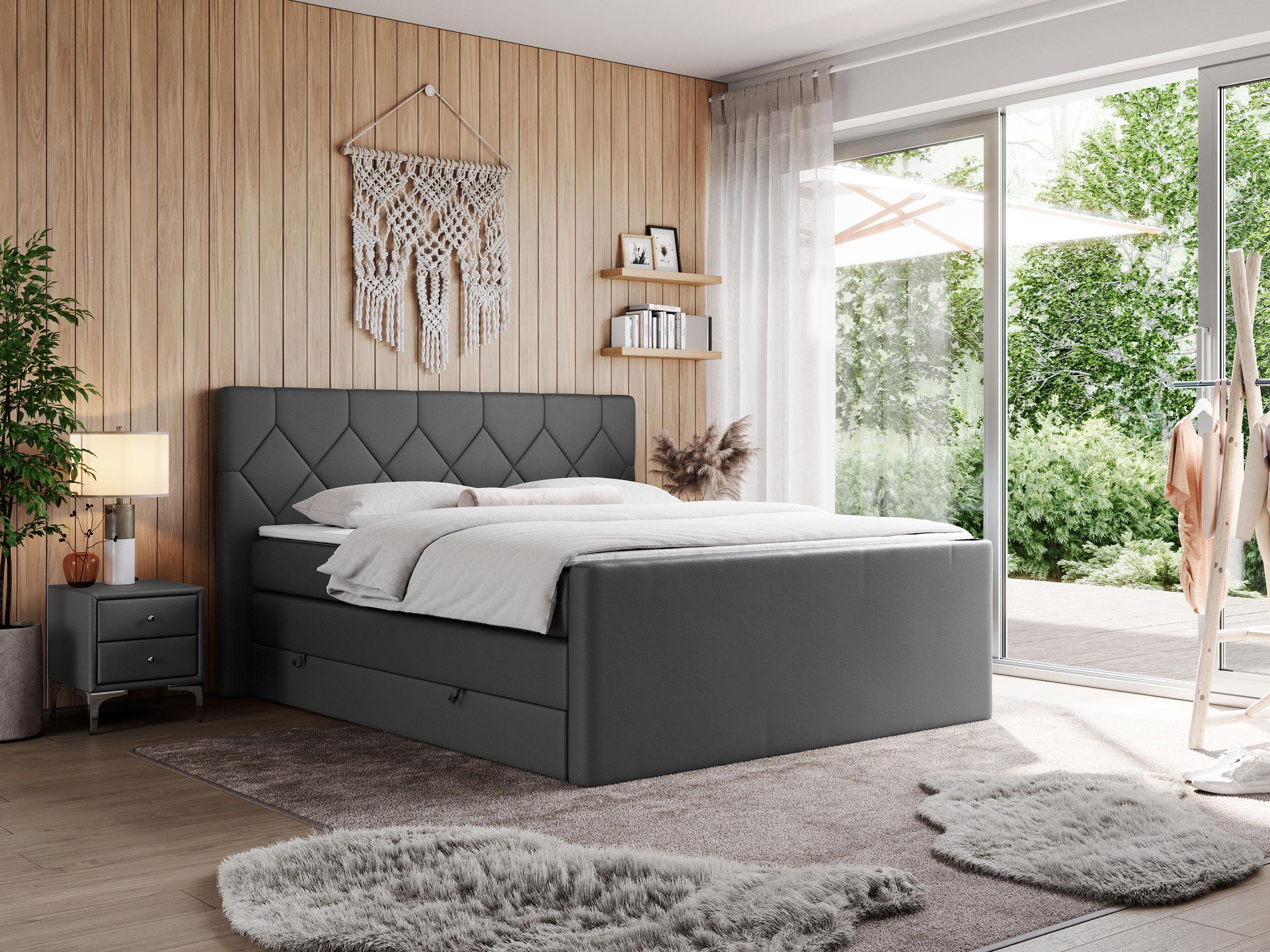 BOXSPRINGBETT KING EIGAR 160/200 Dunkelgrau Kunstleder - H4 Textil MKS Möbel > Betten > Boxspringbetten Grau