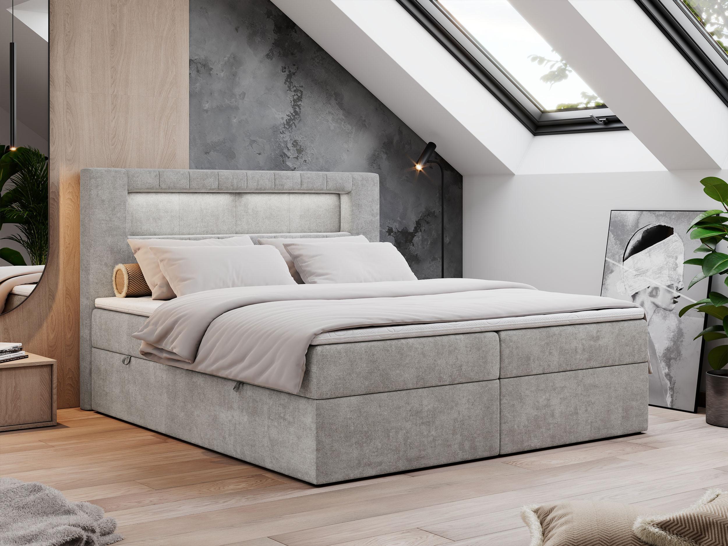 BOXBETT GOLD-5 LED 160/200 Hellgrau Struktur - H3 Textil MKS Möbel > Betten > Boxspringbetten Grau