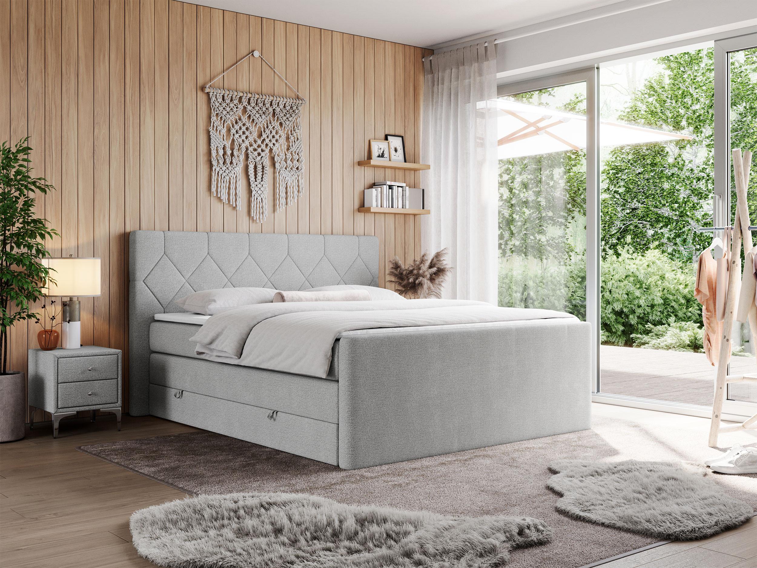 BOXSPRINGBETT KING EIGAR 160/200 Hellgrau Struktur - H3 Textil MKS Möbel > Betten > Boxspringbetten Grau