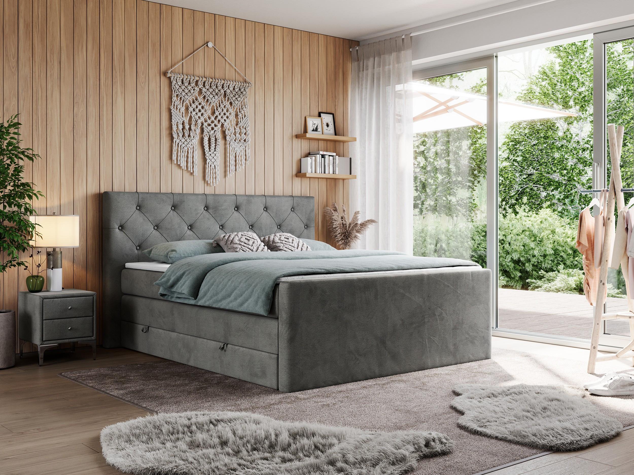 wohnli-moebel-suche-800000648855-1 BOXSPRINGBETT KING VELEN 200/200 Dunkelgrau Velvet - H4 Textil MKS Möbel > Betten > Boxspringbetten Grau