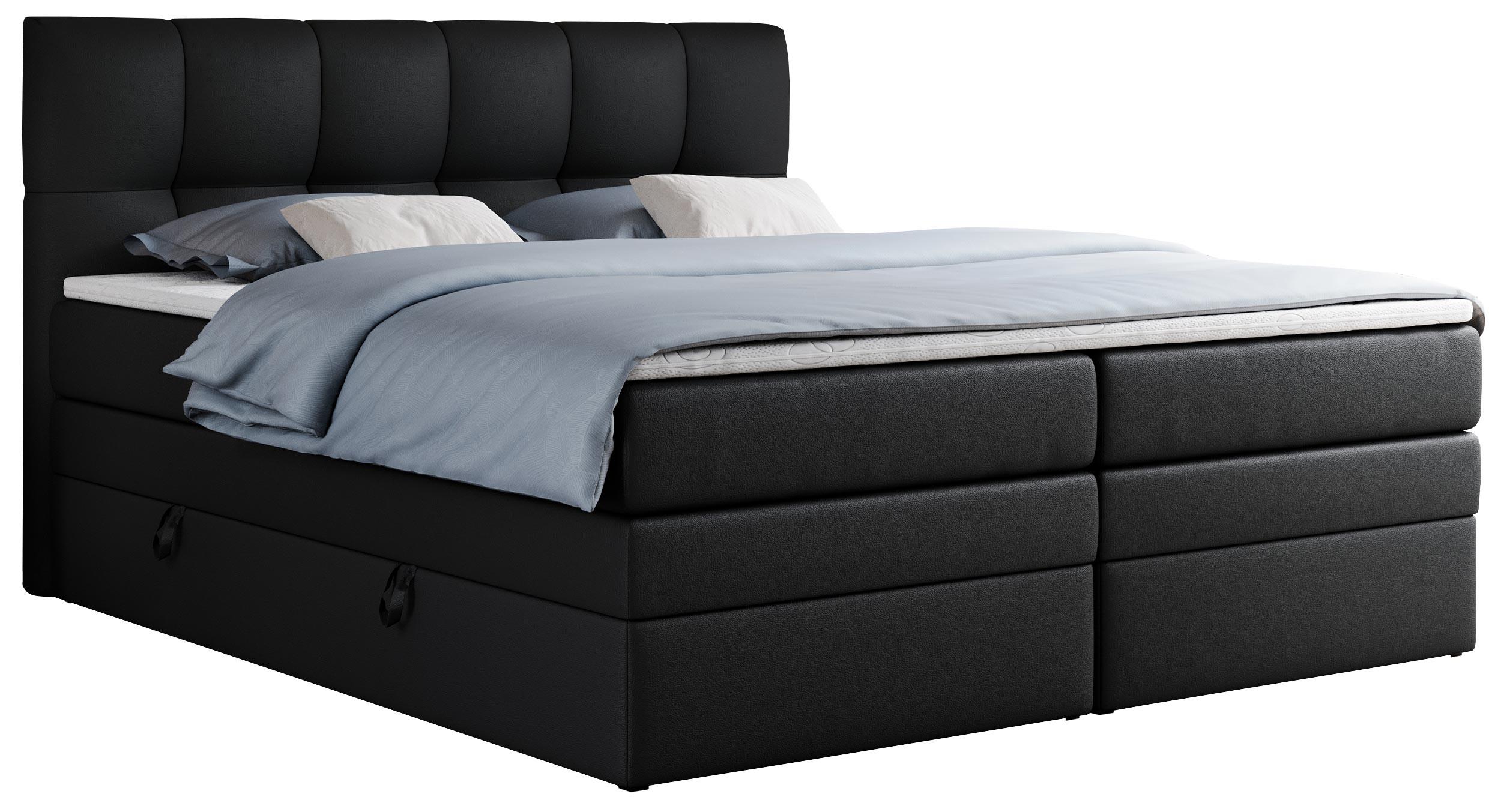 Wohnli Möbelsuche - BOXSPRINGBETT ALVIN KING 140/200 Schwarz Kunstleder - H3