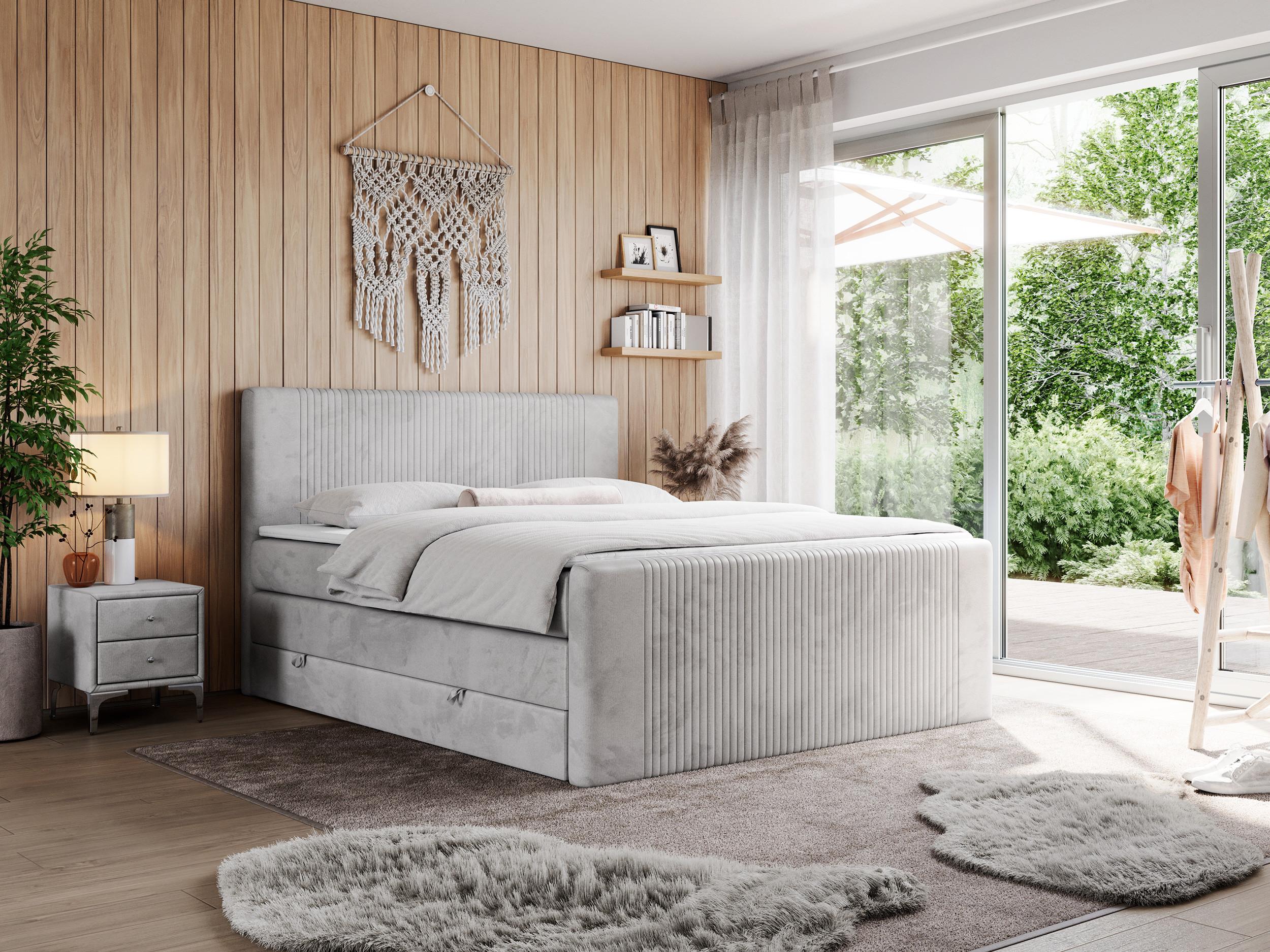 wohnli-moebel-suche-800000648948-1 BOXSPRINGBETT KING DOREN 160/200 Hellgrau Velvet - H3 Textil MKS Möbel > Betten > Boxspringbetten Grau