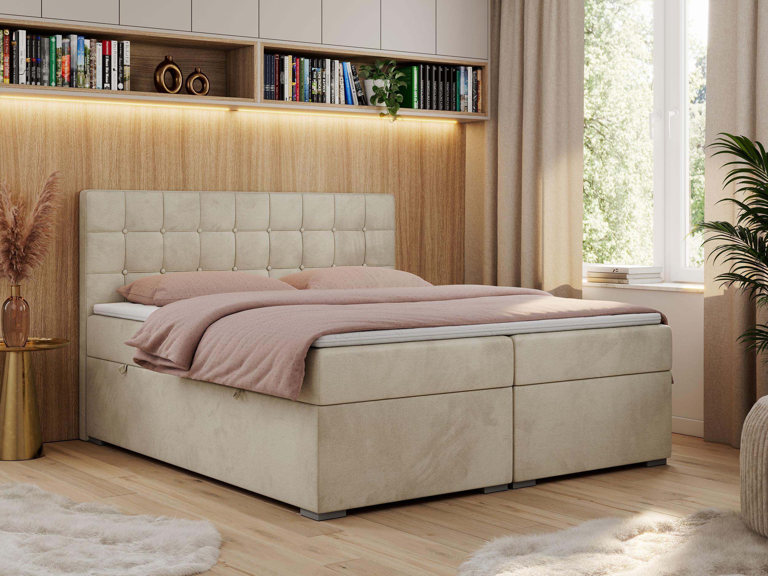 wohnli-moebel-suche-800000648979-1 BOXBETT CARMEN 140/200 Beige Velvet - H4 Textil MKS Möbel > Betten > Boxspringbetten Beige