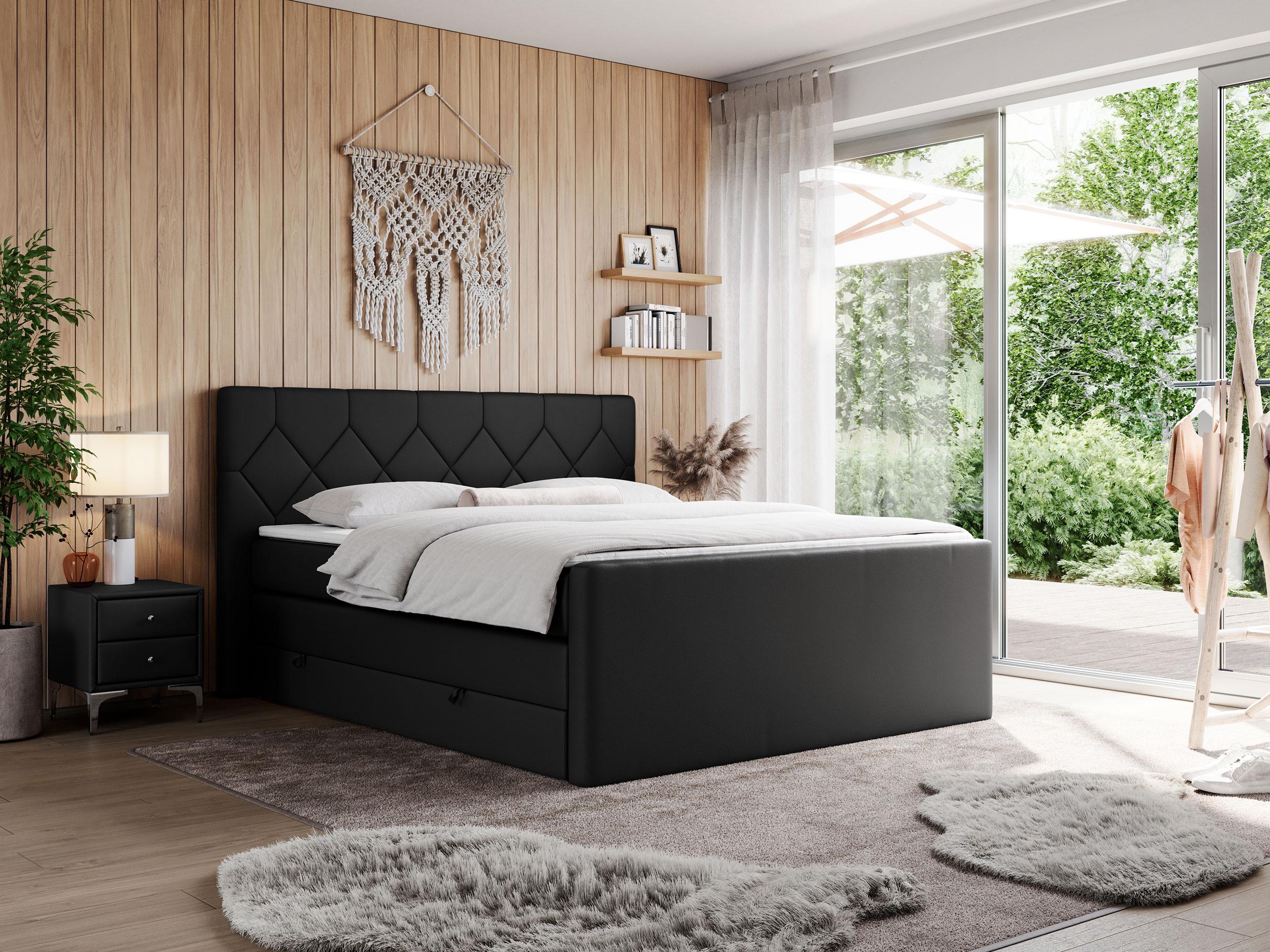BOXSPRINGBETT KING EIGAR 160/200 Schwarz Kunstleder - H3 Textil MKS Möbel > Betten > Boxspringbetten Schwarz