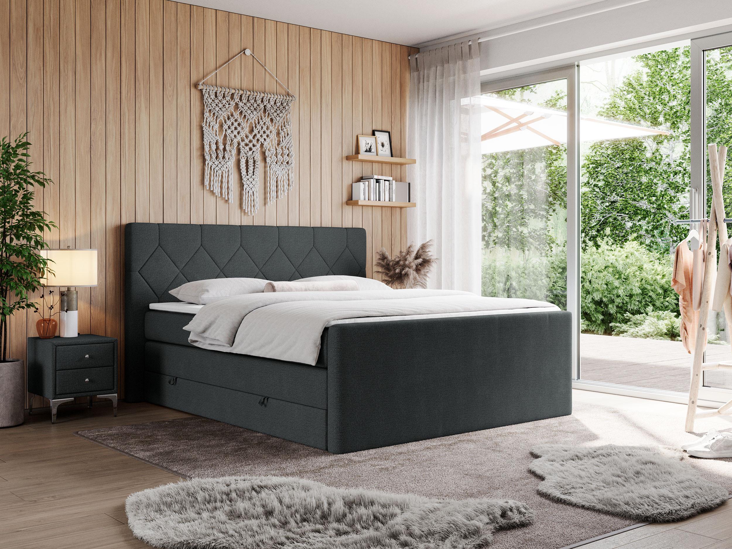 BOXSPRINGBETT KING EIGAR 160/200 Dunkelgrau Struktur - H4 Textil MKS Möbel > Betten > Boxspringbetten Grau