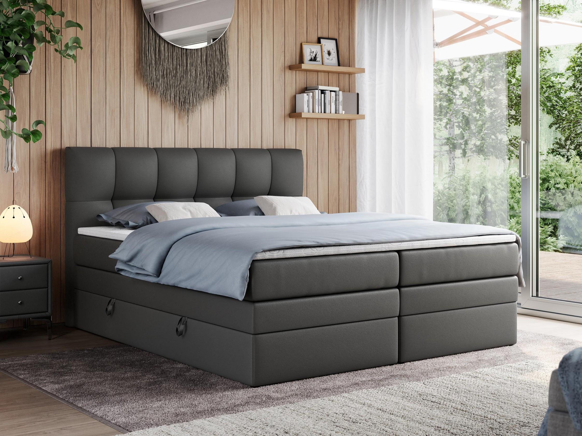 BOXSPRINGBETT ALVIN KING 140/200 Dunkelgrau Kunstleder - H4 Textil MKS Möbel > Betten > Boxspringbetten Grau
