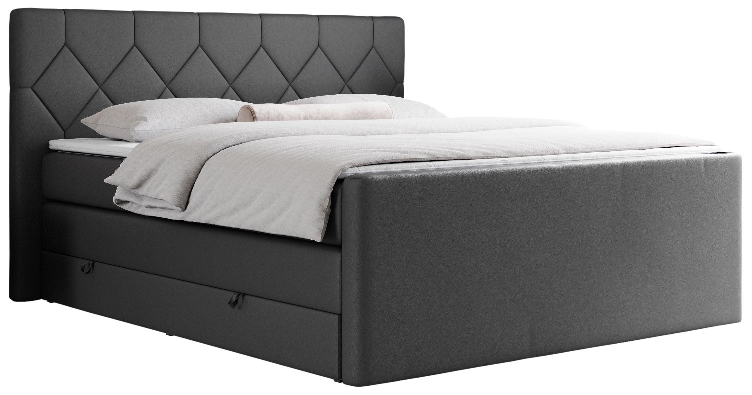 Wohnli Möbelsuche - BOXSPRINGBETT KING EIGAR 200/200 Dunkelgrau Kunstleder - H4