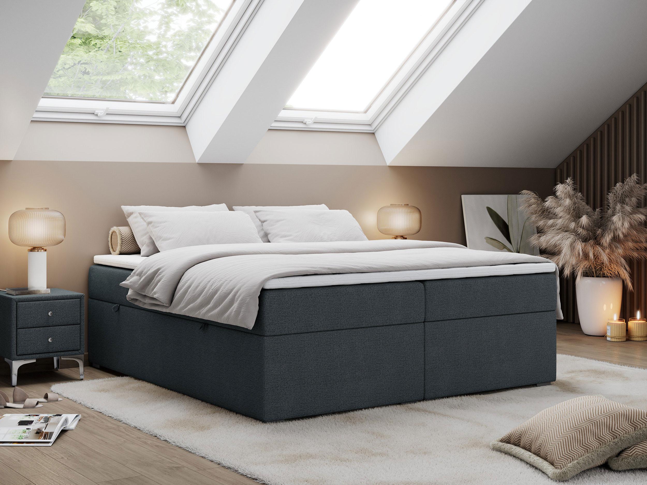 wohnli-moebel-suche-800000649018-1 BOXBETT BESS 160/200 Dunkelgrau Struktur - H3 Textil MKS Möbel > Betten > Boxspringbetten Grau
