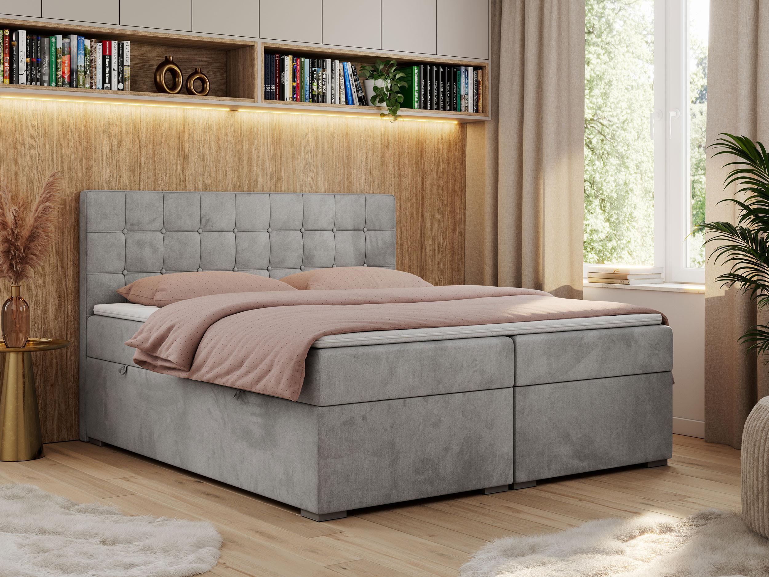 wohnli-moebel-suche-800000649025-1 BOXBETT CARMEN 120/200 Hellgrau Velvet - H3 Textil MKS Möbel > Betten > Boxspringbetten Grau
