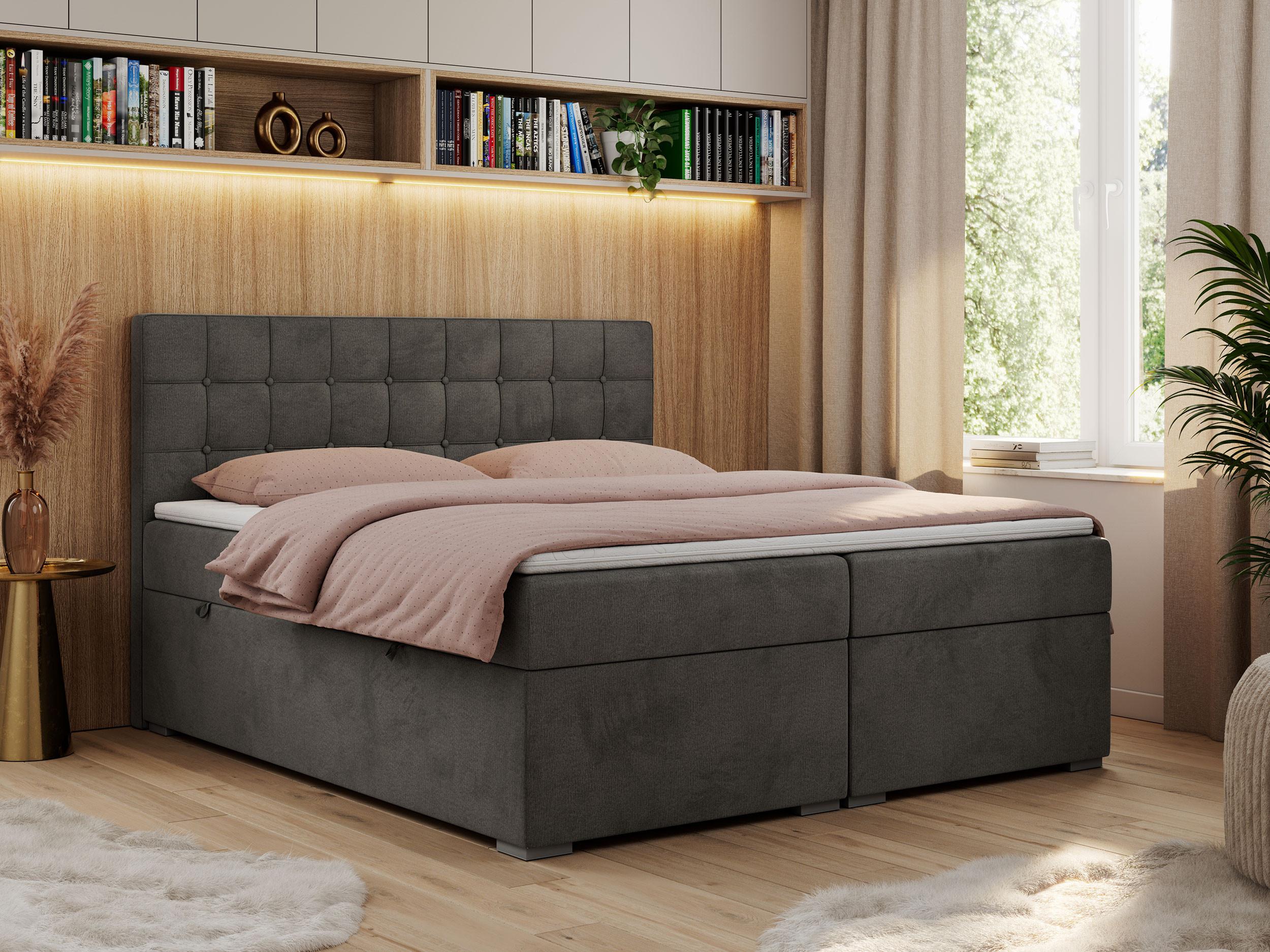BOXBETT CARMEN 120/200 Dunkelgrau Velvet - H3 Textil MKS Möbel > Betten > Boxspringbetten Grau