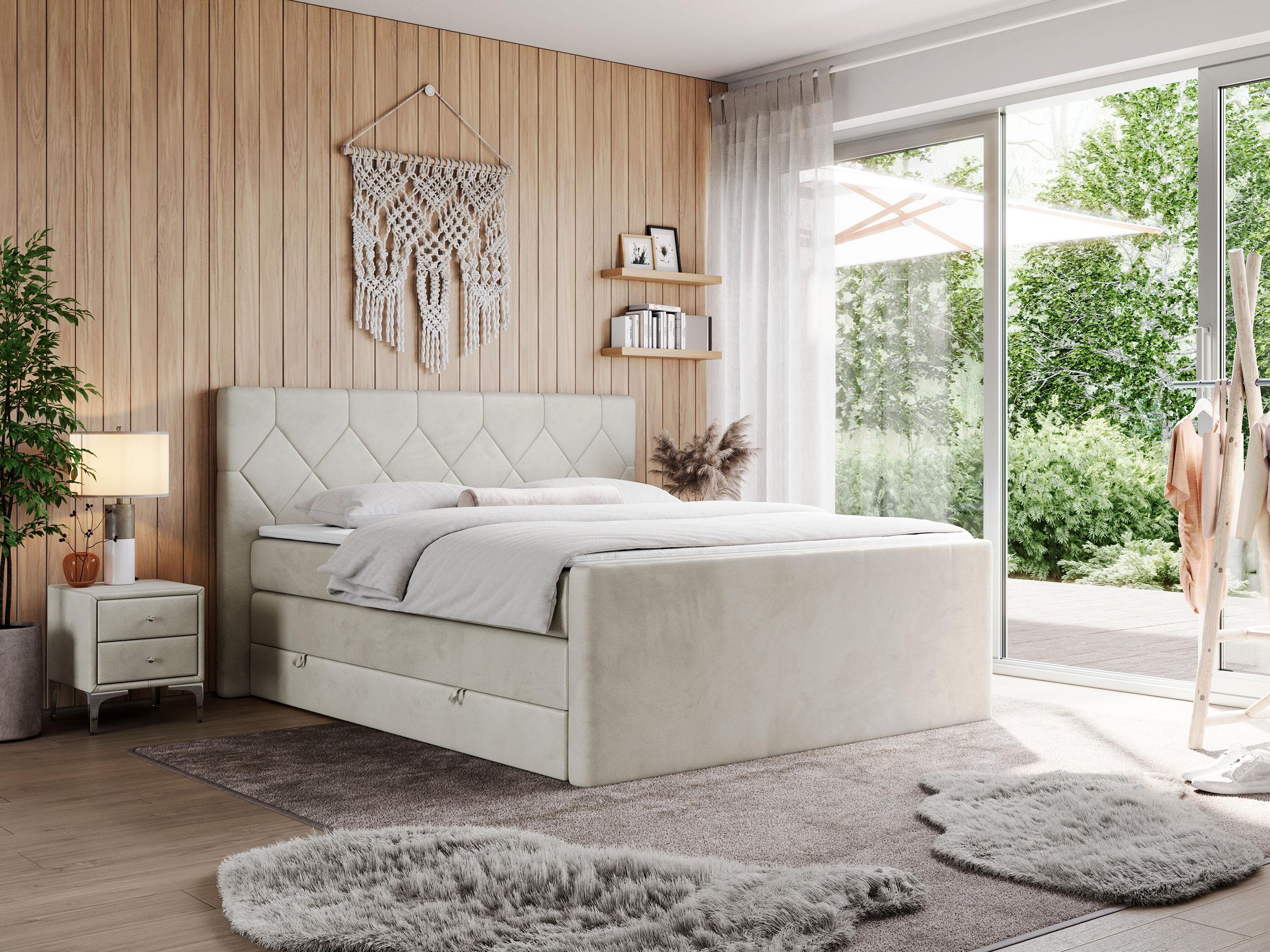 wohnli-moebel-suche-800000649149-1 BOXSPRINGBETT KING EIGAR 200/200 Beige Velvet - H3 Textil MKS Möbel > Betten > Boxspringbetten Beige
