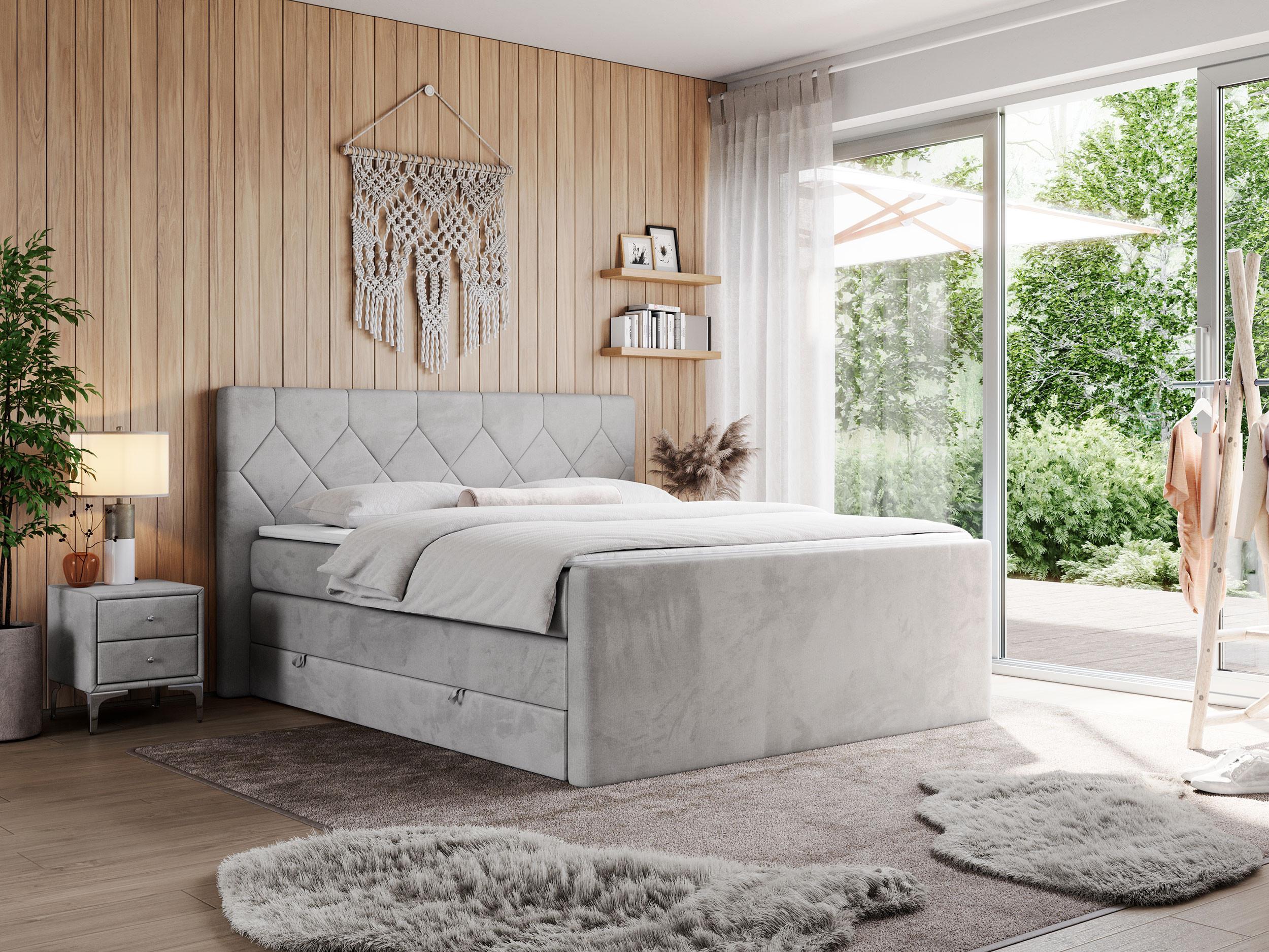 BOXSPRINGBETT KING EIGAR 140/200 Hellgrau Velvet - H3 Textil MKS Möbel > Betten > Boxspringbetten Grau
