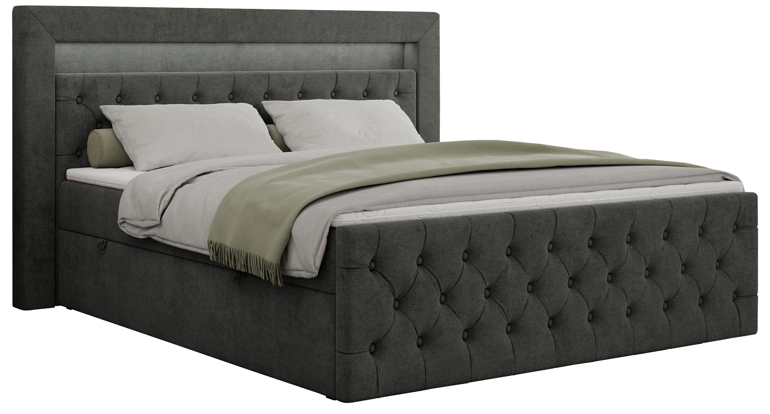 Wohnli Möbelsuche - BOXBETT GOLD-9 LED 120/200 Dunkelgrau Struktur - H4