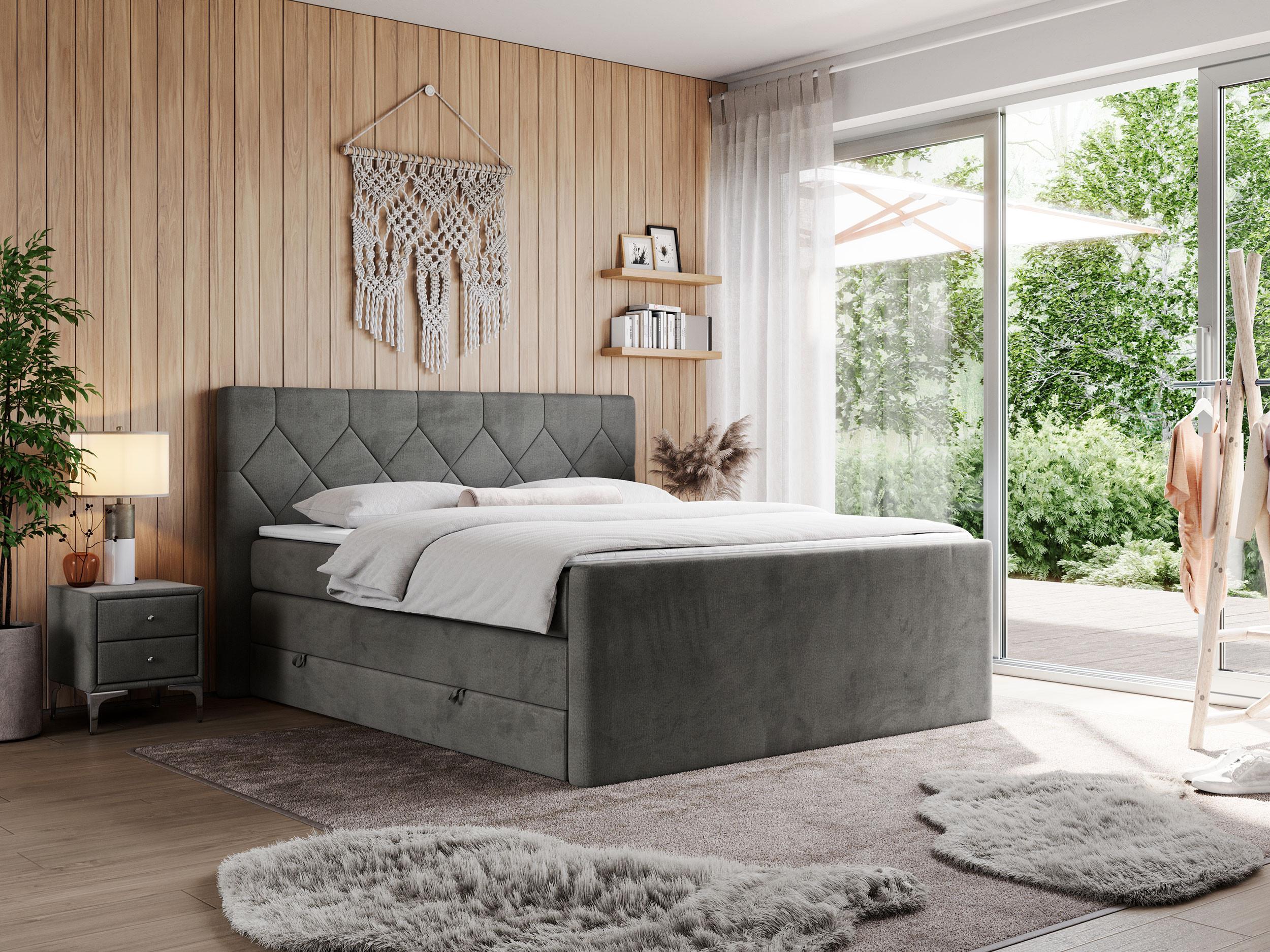 BOXSPRINGBETT KING EIGAR 160/200 Dunkelgrau Velvet - H4 Textil MKS Möbel > Betten > Boxspringbetten Grau