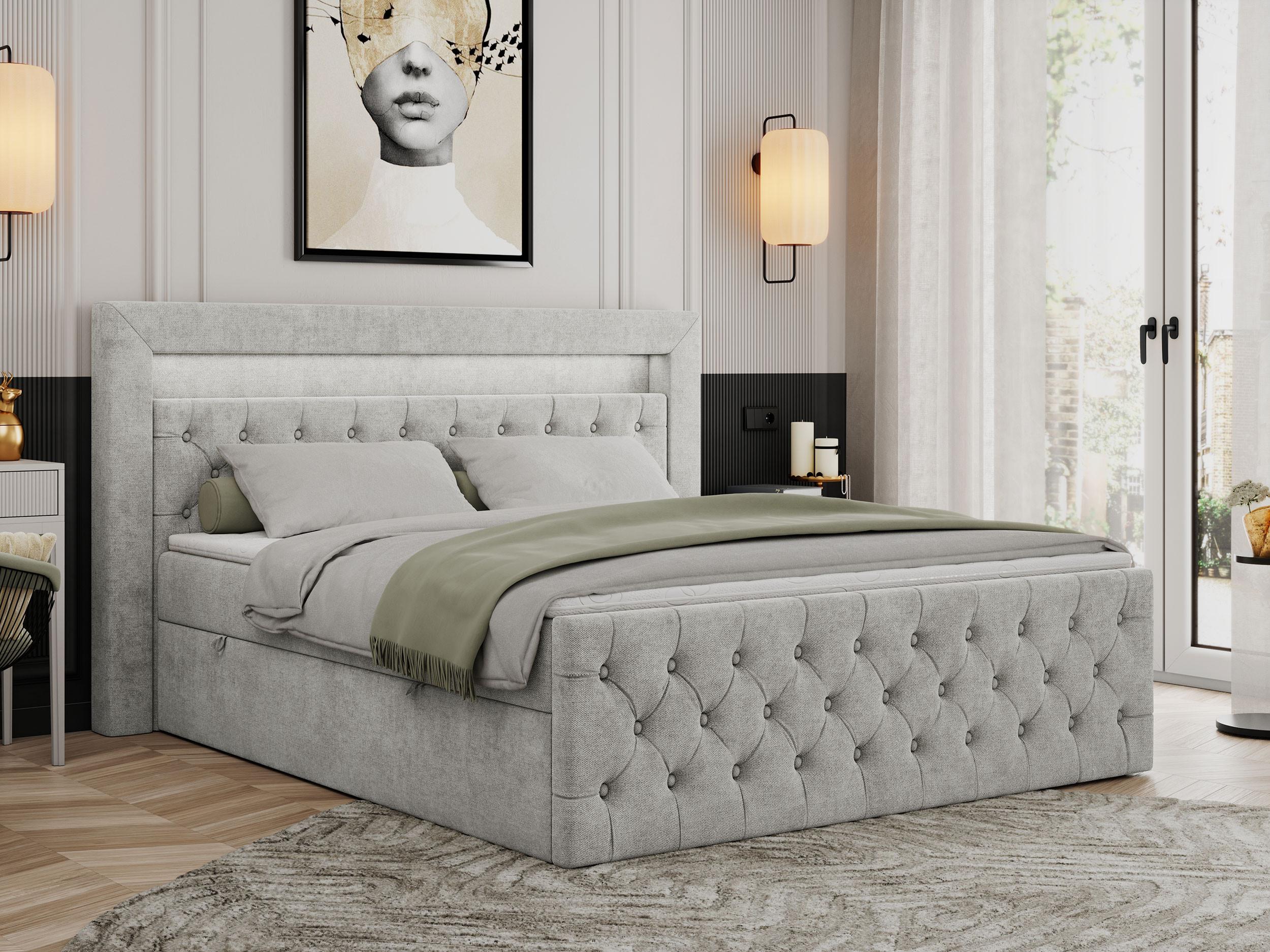 BOXBETT GOLD-9 LED 120/200 Hellgrau Struktur - H4 Textil MKS Möbel > Betten > Boxspringbetten Grau