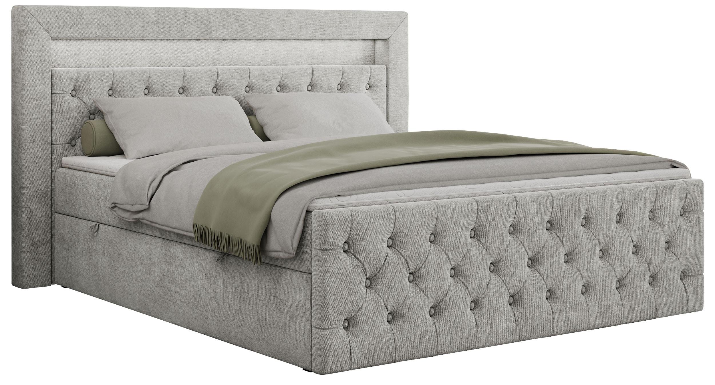 Wohnli Möbelsuche - BOXBETT GOLD-9 LED 120/200 Hellgrau Struktur - H4