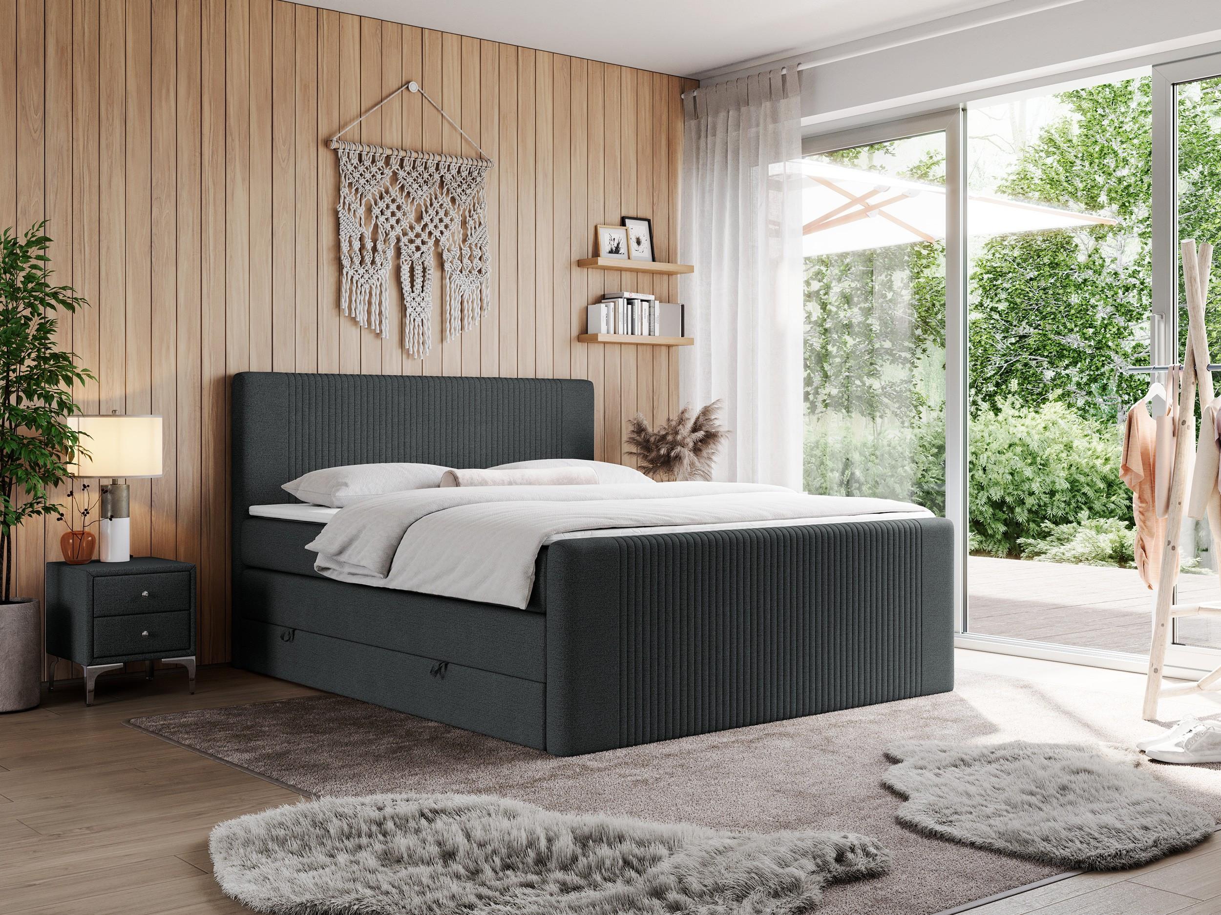 wohnli-moebel-suche-800000649435-1 BOXSPRINGBETT KING DOREN 200/200 Dunkelgrau Struktur - H3 Textil MKS Möbel > Betten > Boxspringbetten Grau