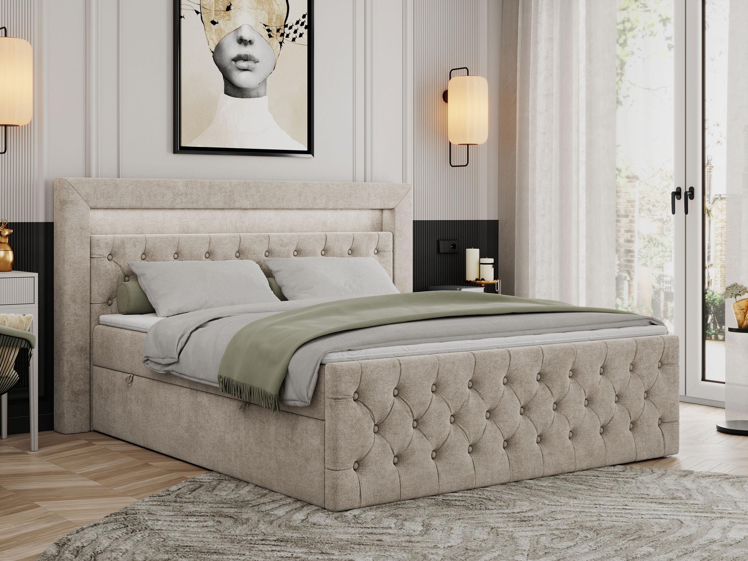 wohnli-moebel-suche-800000649438-1 BOXBETT GOLD-9 LED 200/200 Beige Struktur - H3 Textil MKS Möbel > Betten > Boxspringbetten Beige