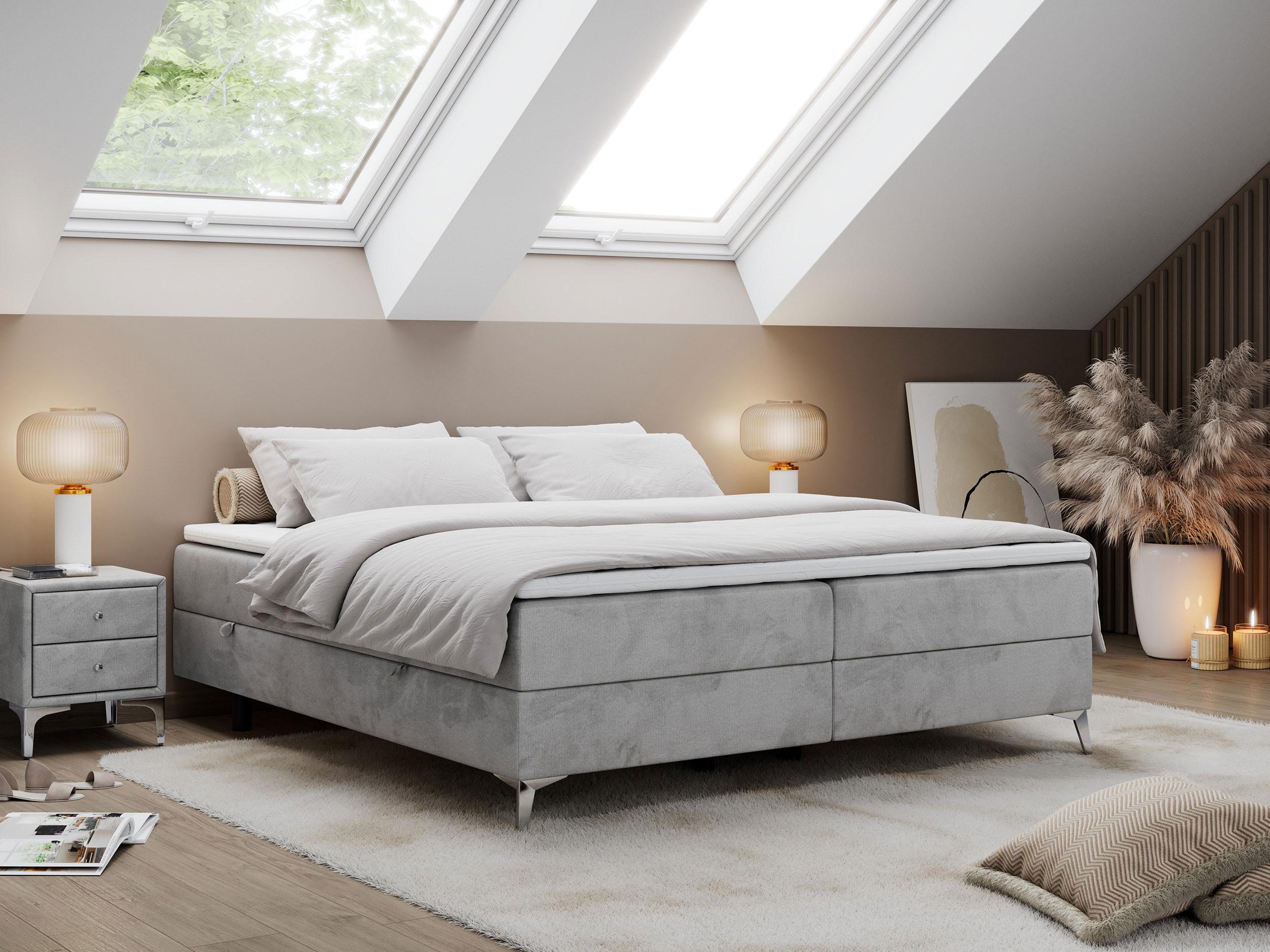 wohnli-moebel-suche-800000649480-1 BOXBETT LESS 120/200 Hellgrau Velvet - H3 Textil MKS Möbel > Betten > Boxspringbetten Grau