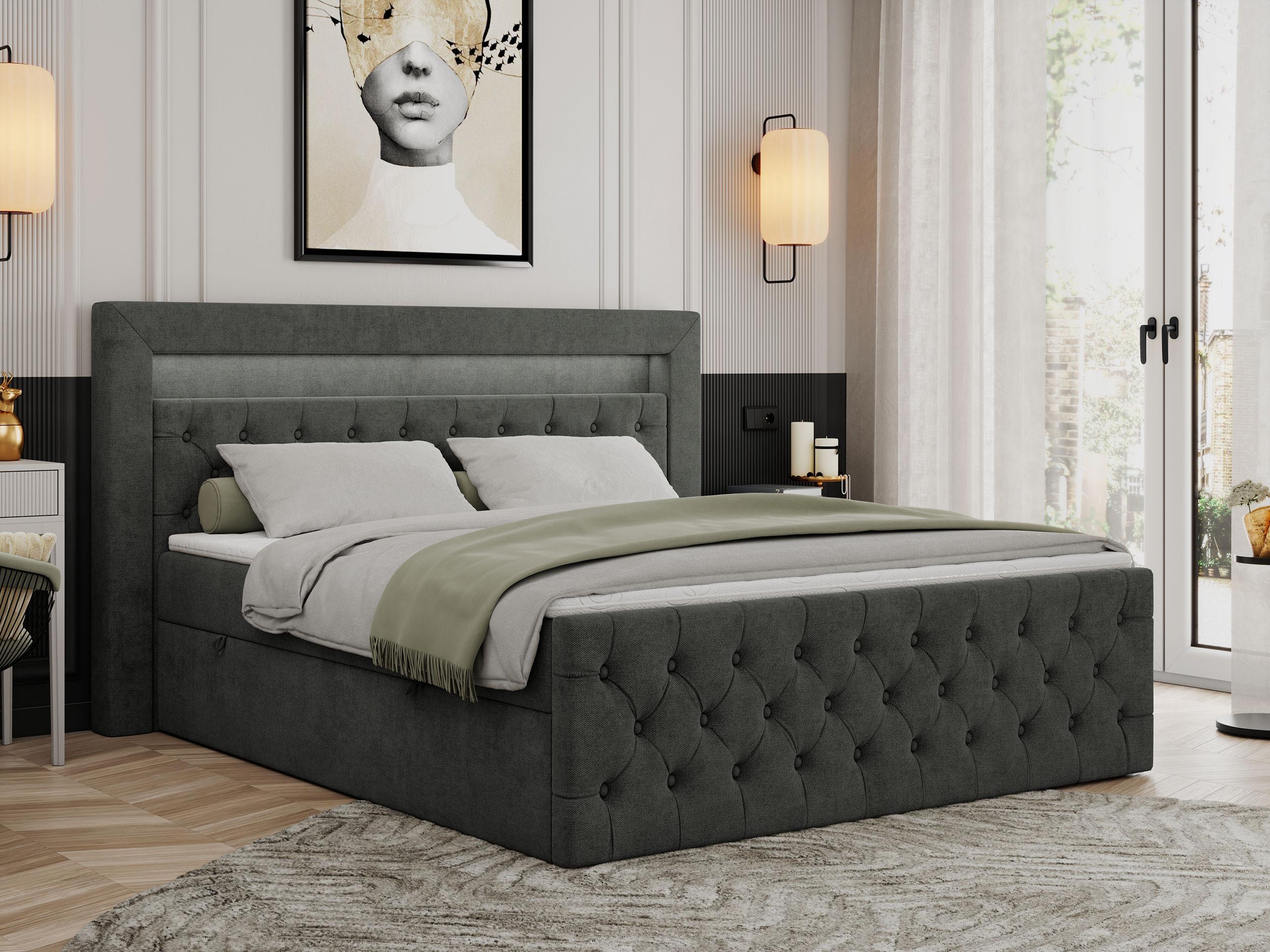 BOXBETT GOLD-9 LED 180/200 Dunkelgrau Struktur - H3 Textil MKS Möbel > Betten > Boxspringbetten Grau
