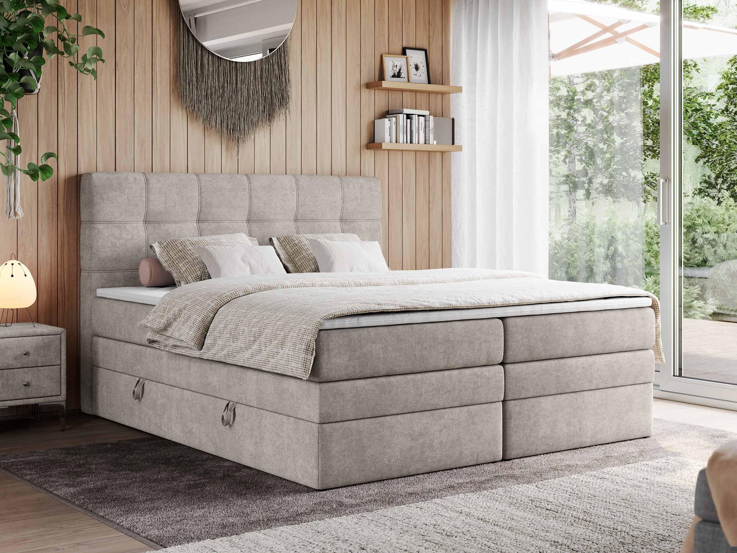 BOXSPRINGBETT ERNI KING 180/200 Beige Struktur - H4 Textil MKS Möbel > Betten > Boxspringbetten Beige