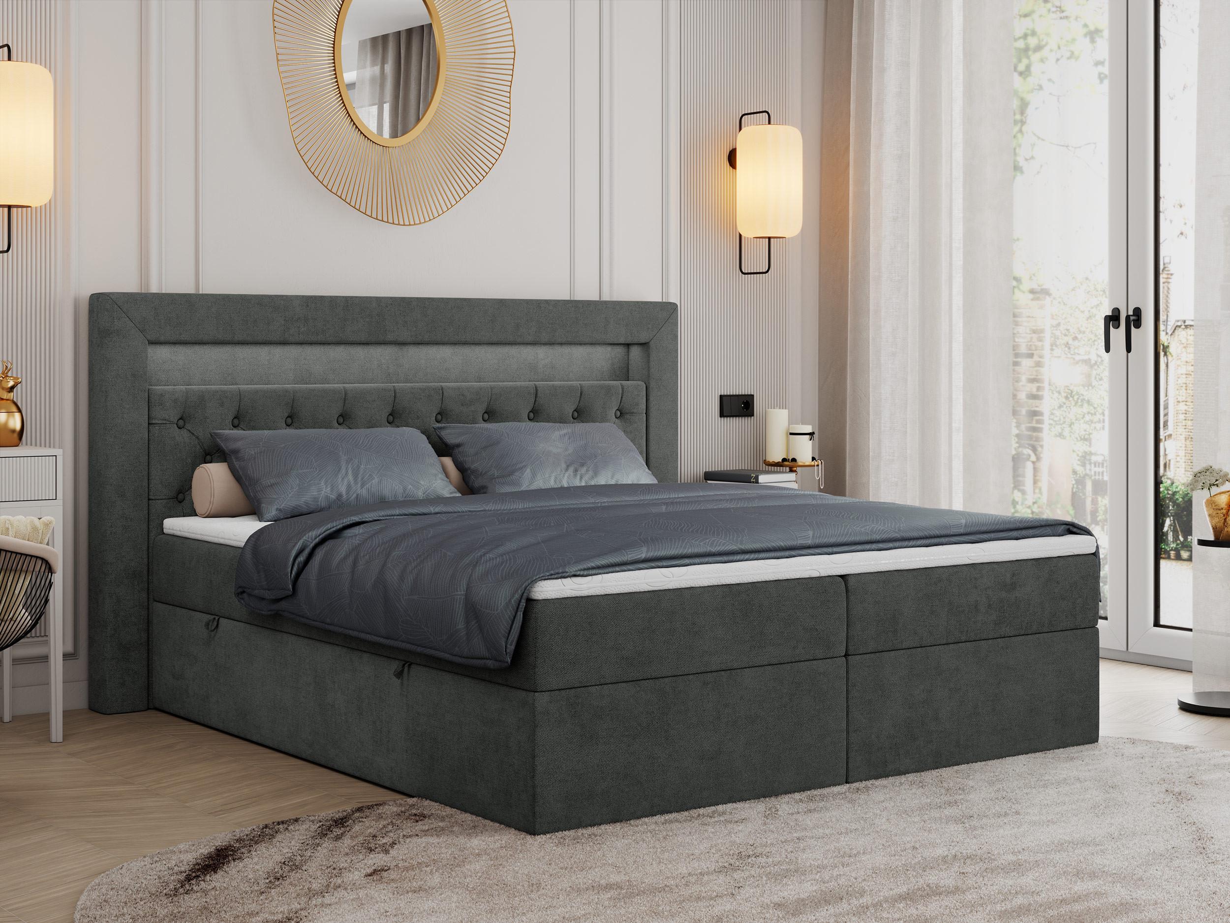 BOXBETT GOLD-6 LED 160/200 Dunkelgrau Struktur - H3 Textil MKS Möbel > Betten > Boxspringbetten Grau