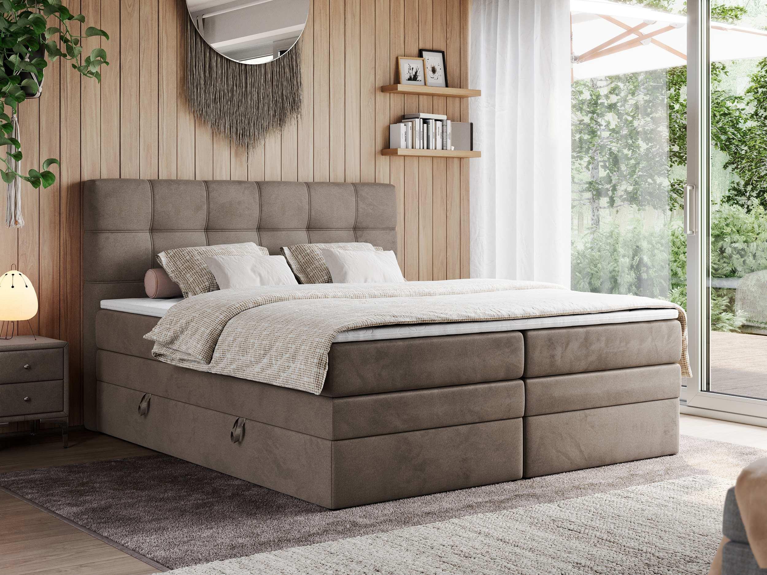 wohnli-moebel-suche-800000649611-1 BOXSPRINGBETT ERNI KING 140/200 Braun Velvet - H4 Textil MKS Möbel > Betten > Boxspringbetten Braun