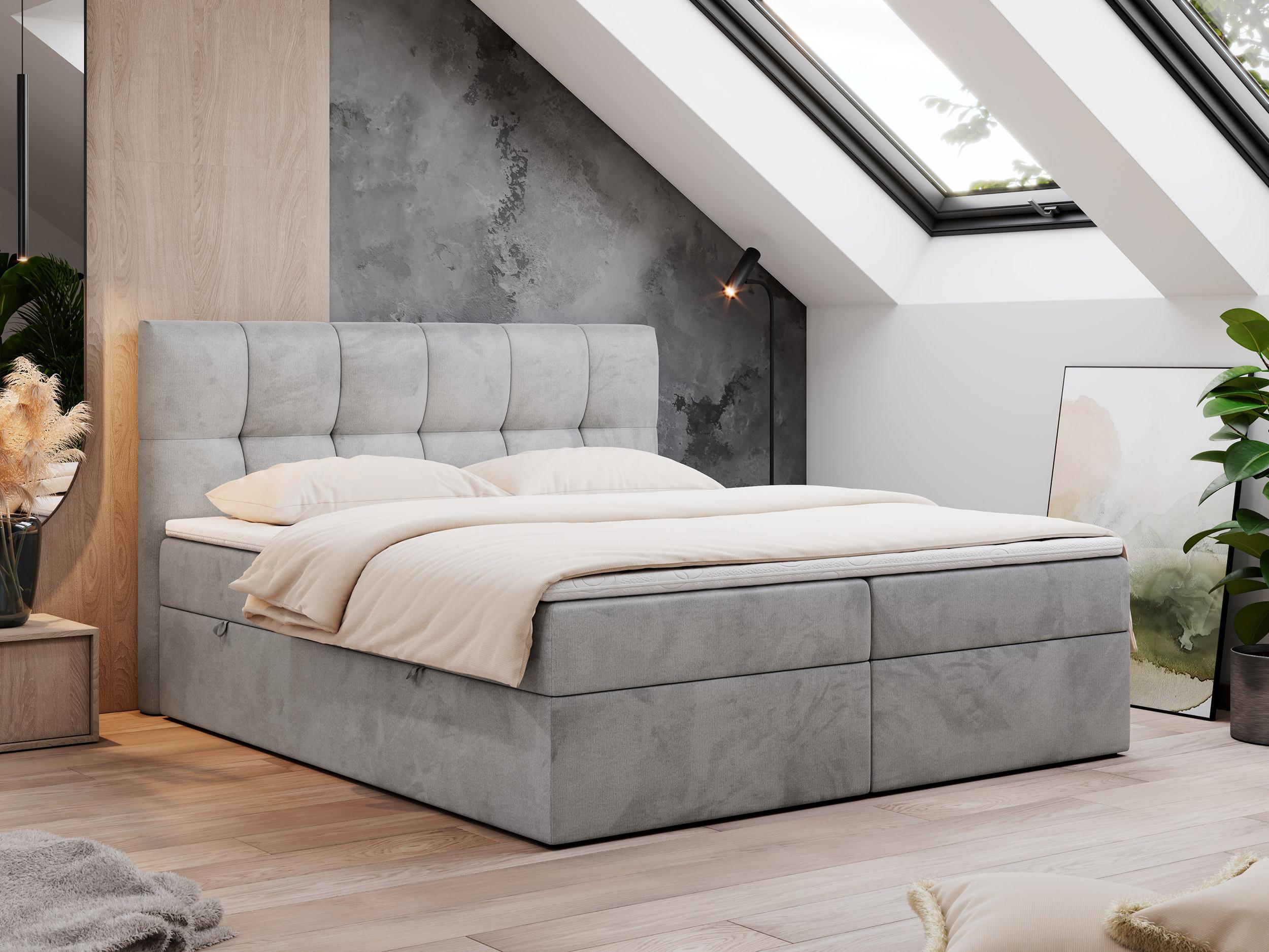 BOXBETT RICO 140/200 Hellgrau Velvet - H3 Textil MKS Möbel > Betten > Boxspringbetten Grau