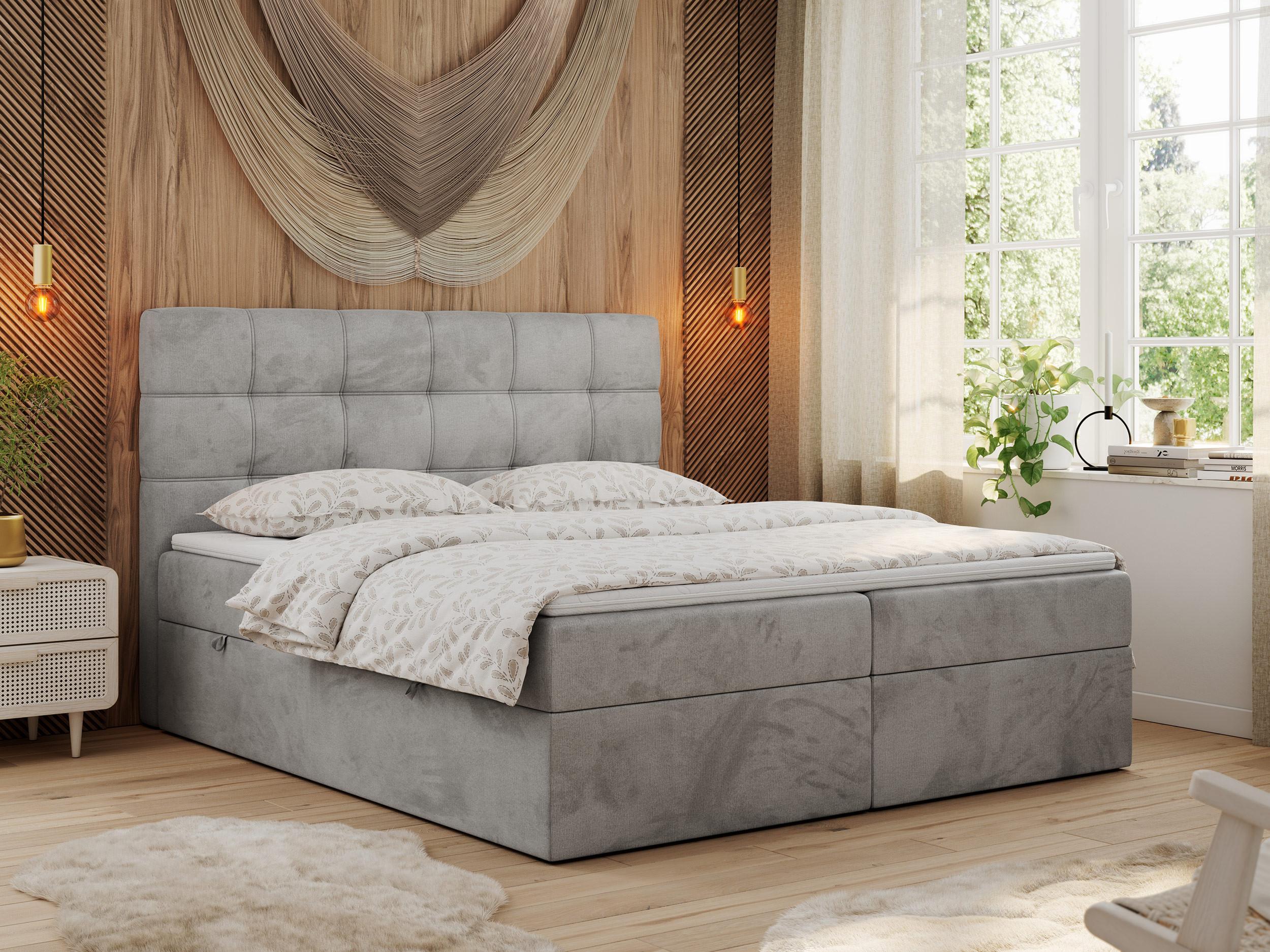 wohnli-moebel-suche-800000649646-1 BOXBETT ERNI 120/200 - Hellgrau Velvet - H3 Textil MKS Möbel > Betten > Boxspringbetten Grau