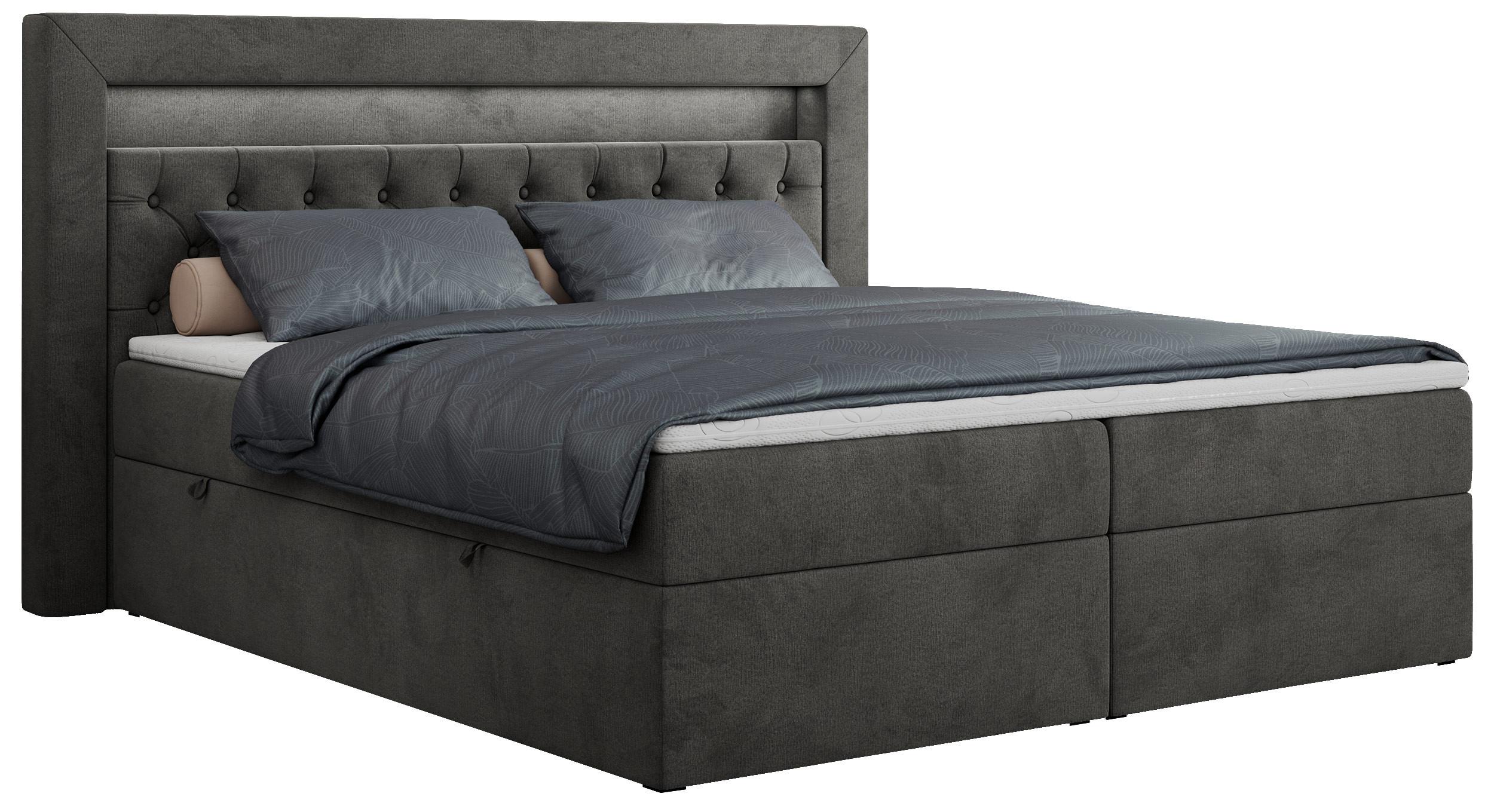 Wohnli Möbelsuche - BOXBETT GOLD-6 LED 120/200 Dunkelgrau Velvet - H3