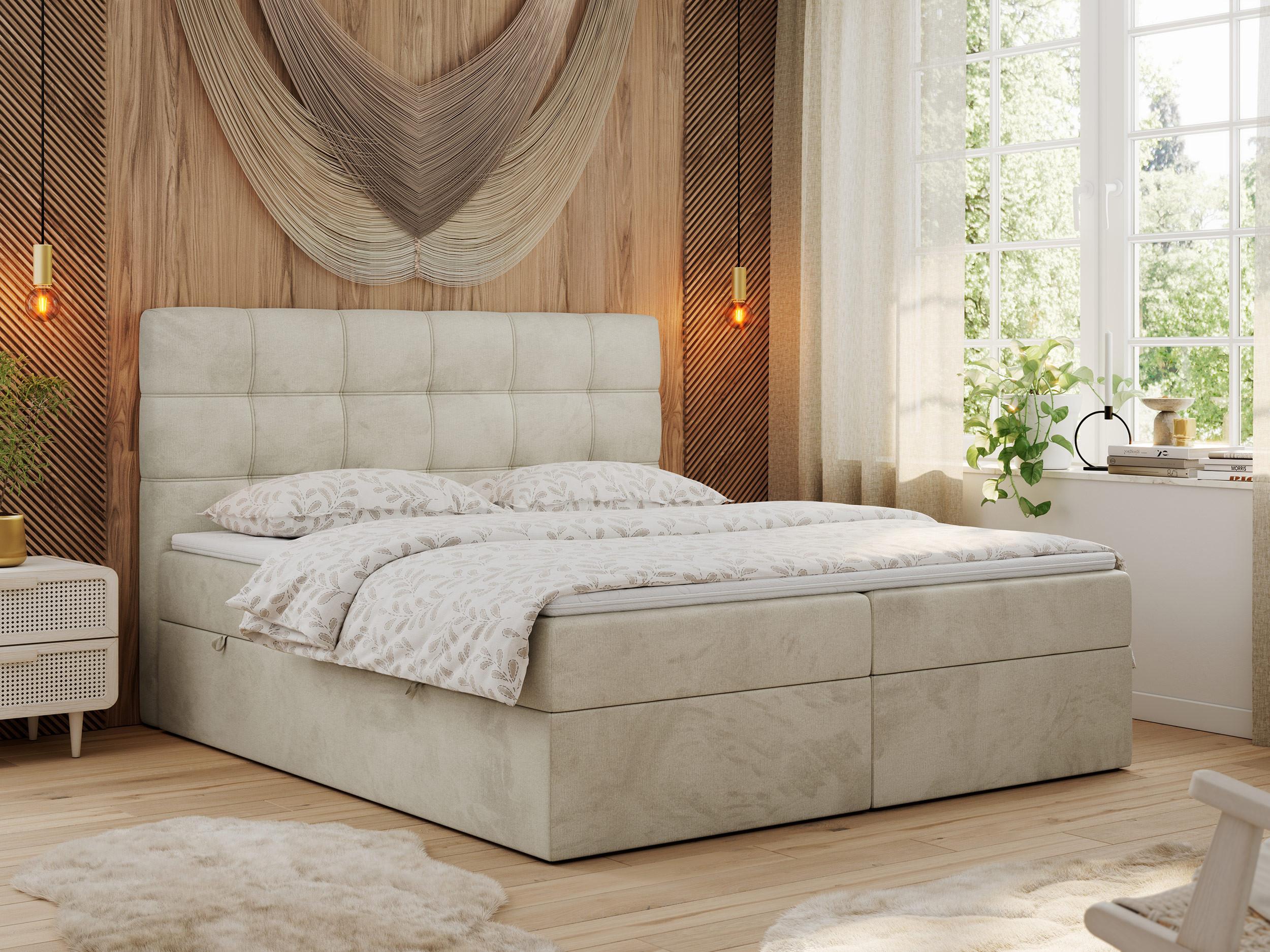 wohnli-moebel-suche-800000649673-1 BOXBETT ERNI 140/200 - Beige Velvet - H4 Textil MKS Möbel > Betten > Boxspringbetten Beige