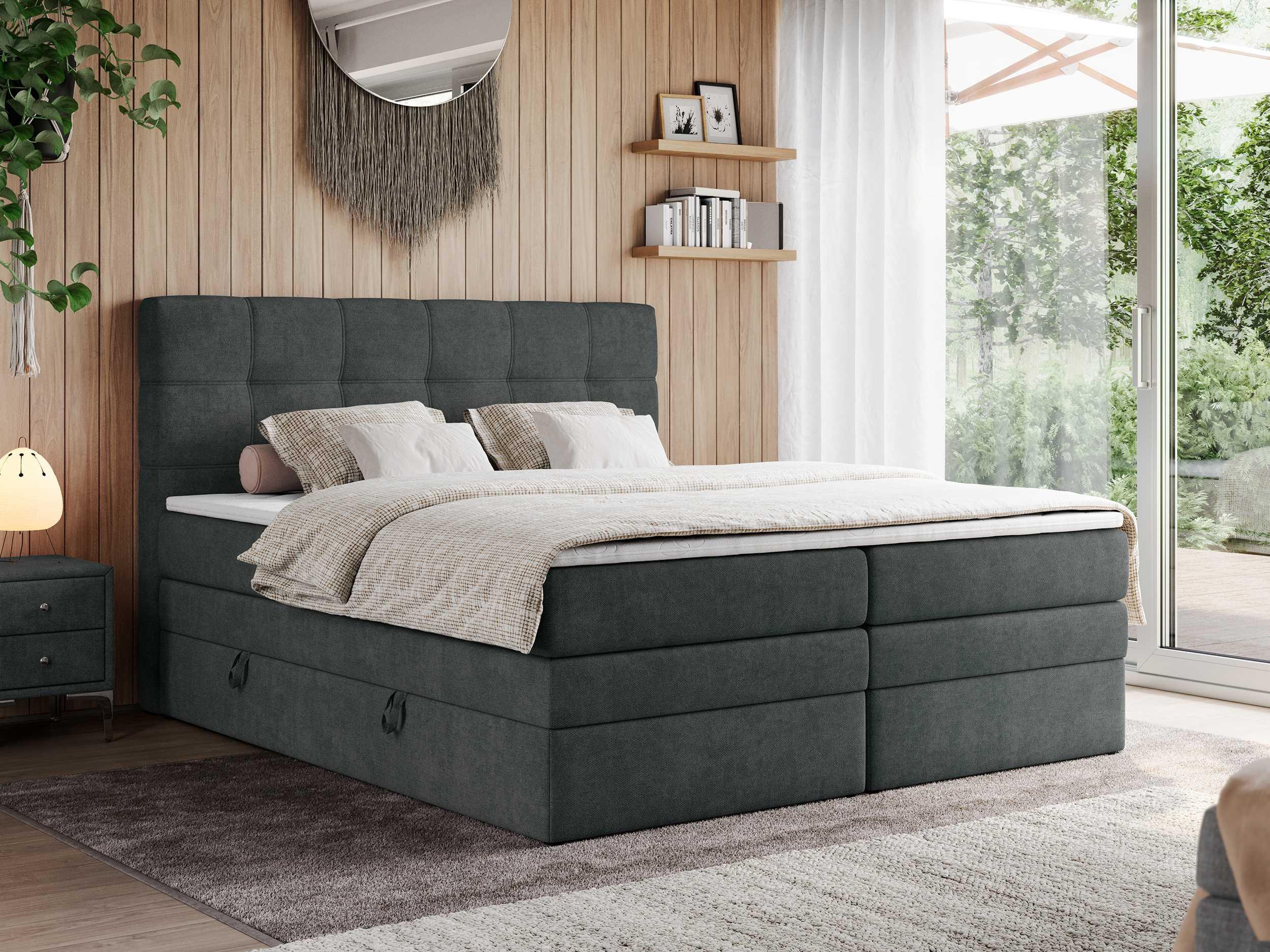 BOXSPRINGBETT ERNI KING 120/200 Dunkelgrau Struktur - H4 Textil MKS Möbel > Betten > Boxspringbetten Grau