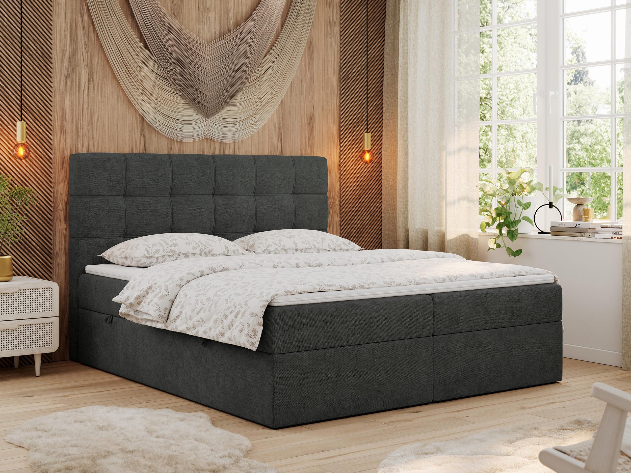 BOXBETT ERNI 180/200 - Dunkelgrau Strukture - H3 Textil MKS Möbel > Betten > Boxspringbetten Grau