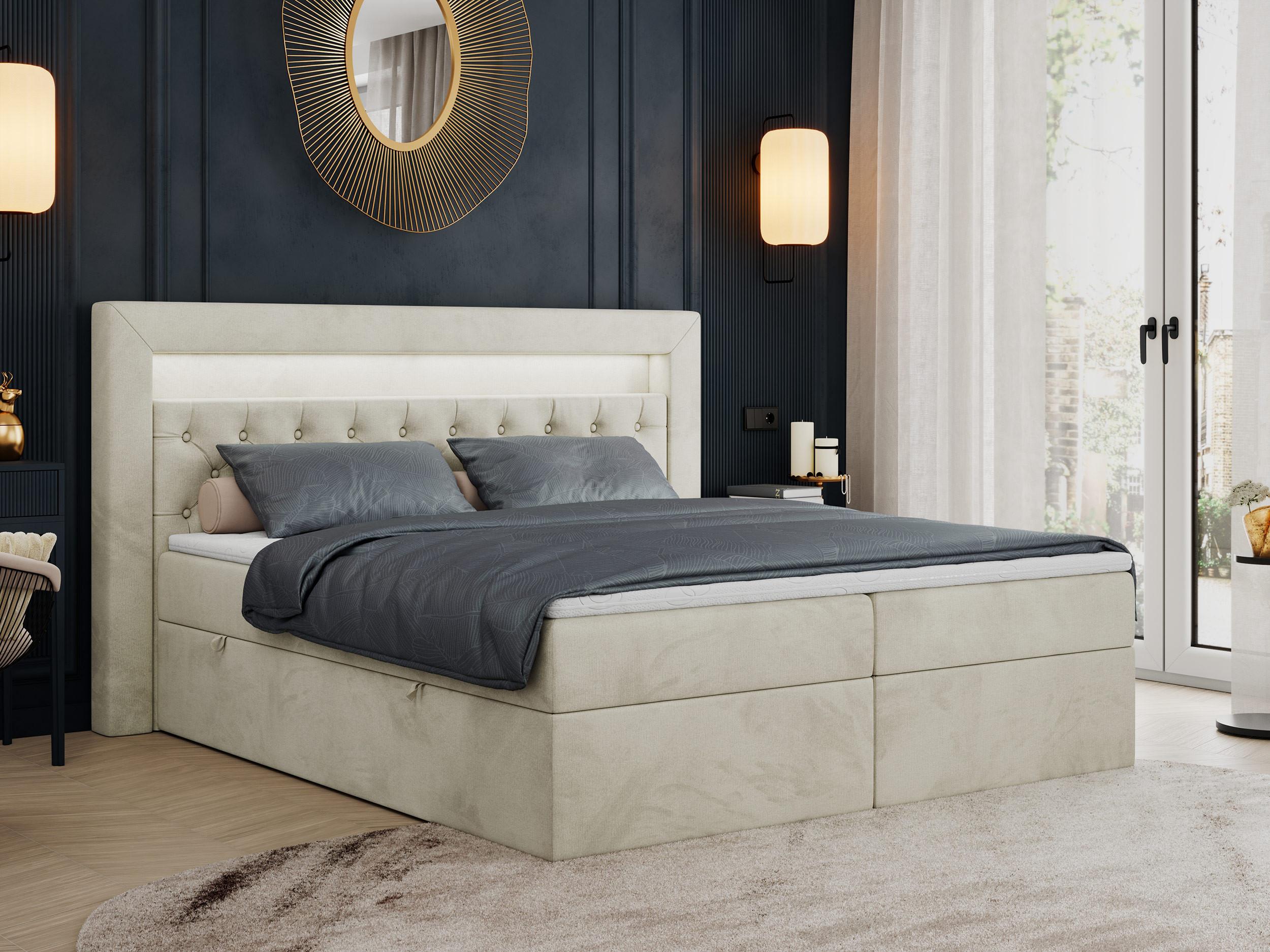 wohnli-moebel-suche-800000649727-1 BOXBETT GOLD-6 LED 160/200 Beige Velvet - H3 Textil MKS Möbel > Betten > Boxspringbetten Beige
