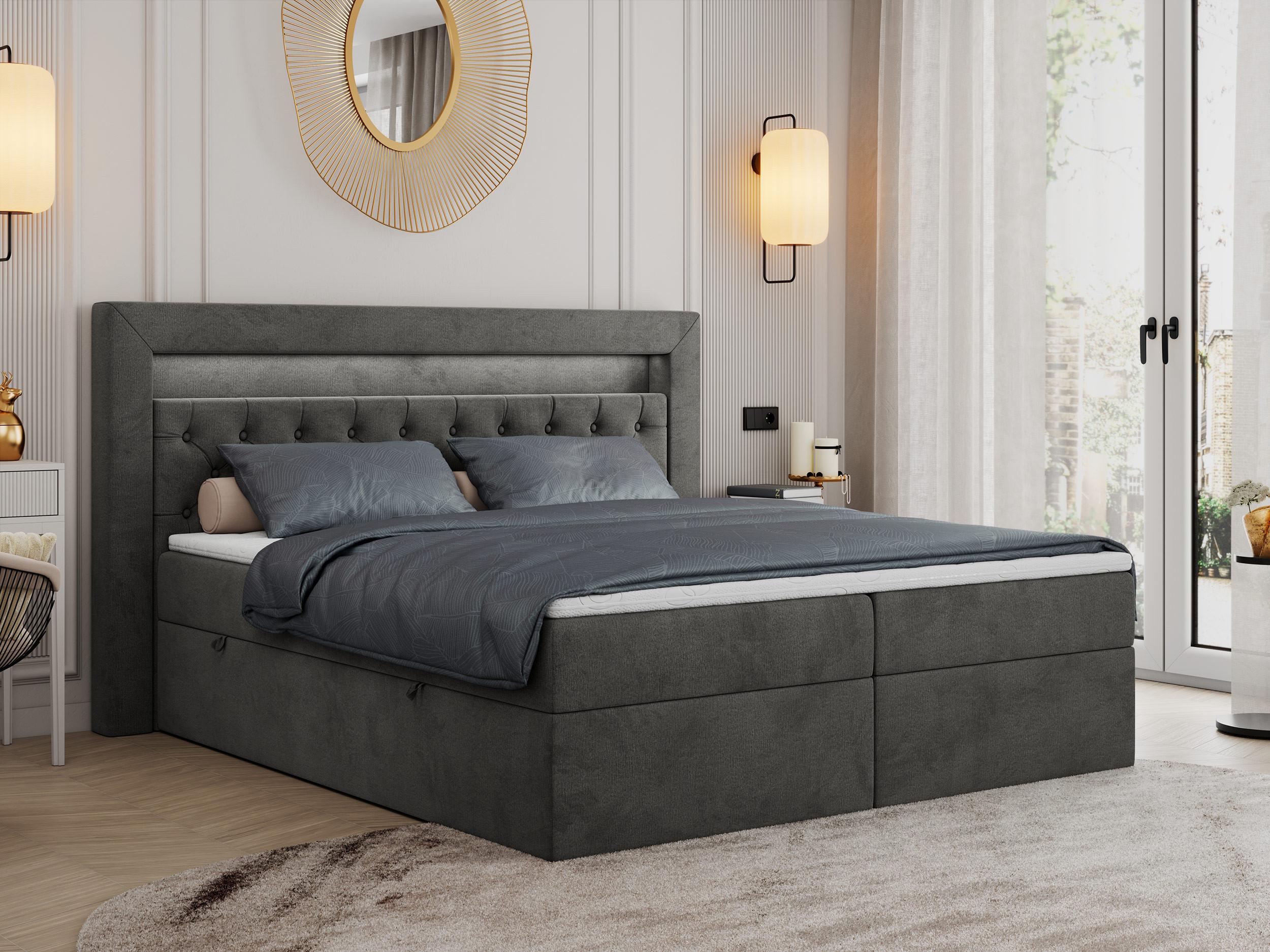 wohnli-moebel-suche-800000649737-1 BOXBETT GOLD-6 LED 140/200 Dunkelgrau Velvet - H3 Textil MKS Möbel > Betten > Boxspringbetten Grau
