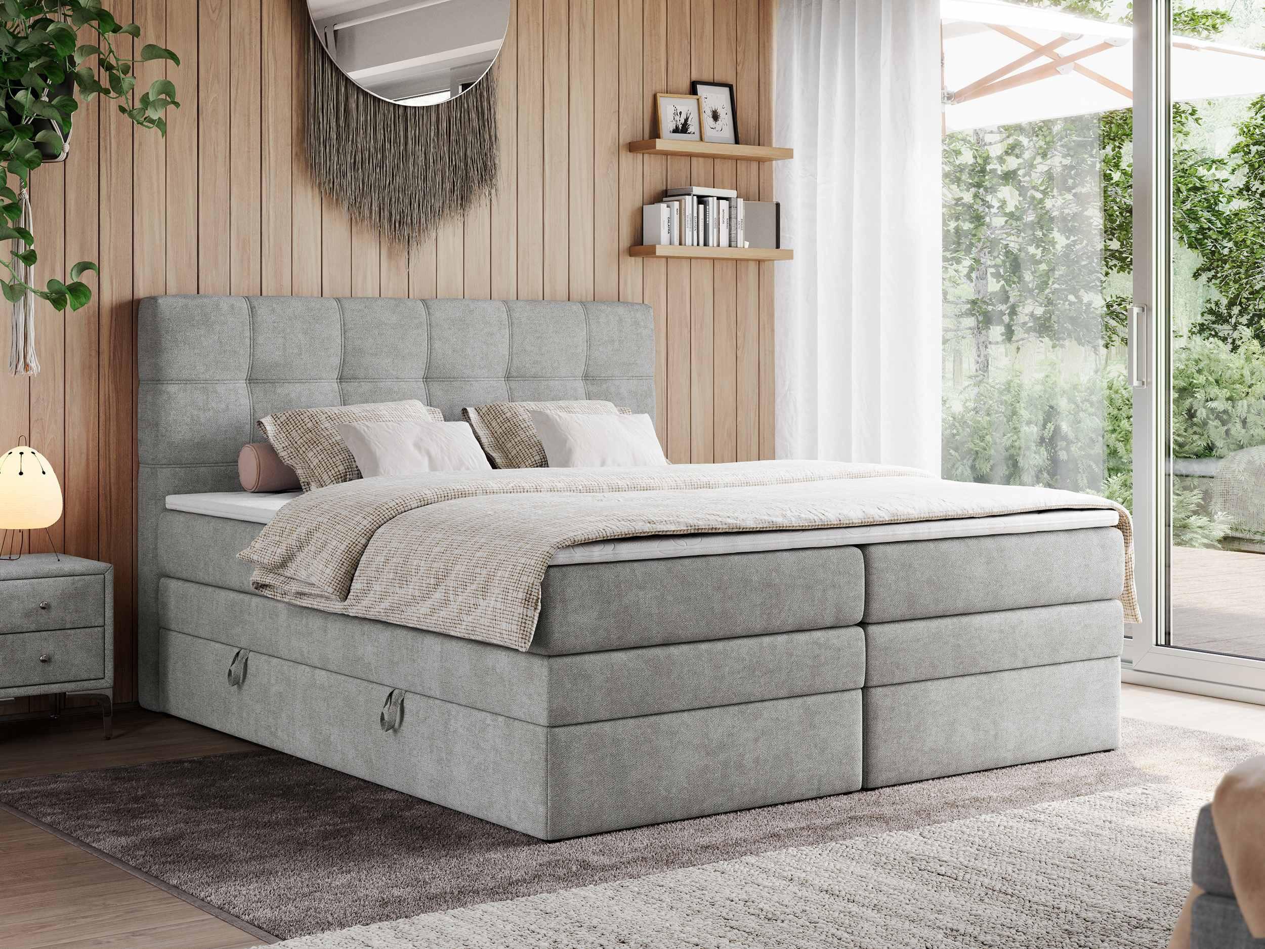 BOXSPRINGBETT ERNI KING 180/200 Hellgrau Struktur - H3 Textil MKS Möbel > Betten > Boxspringbetten Grau