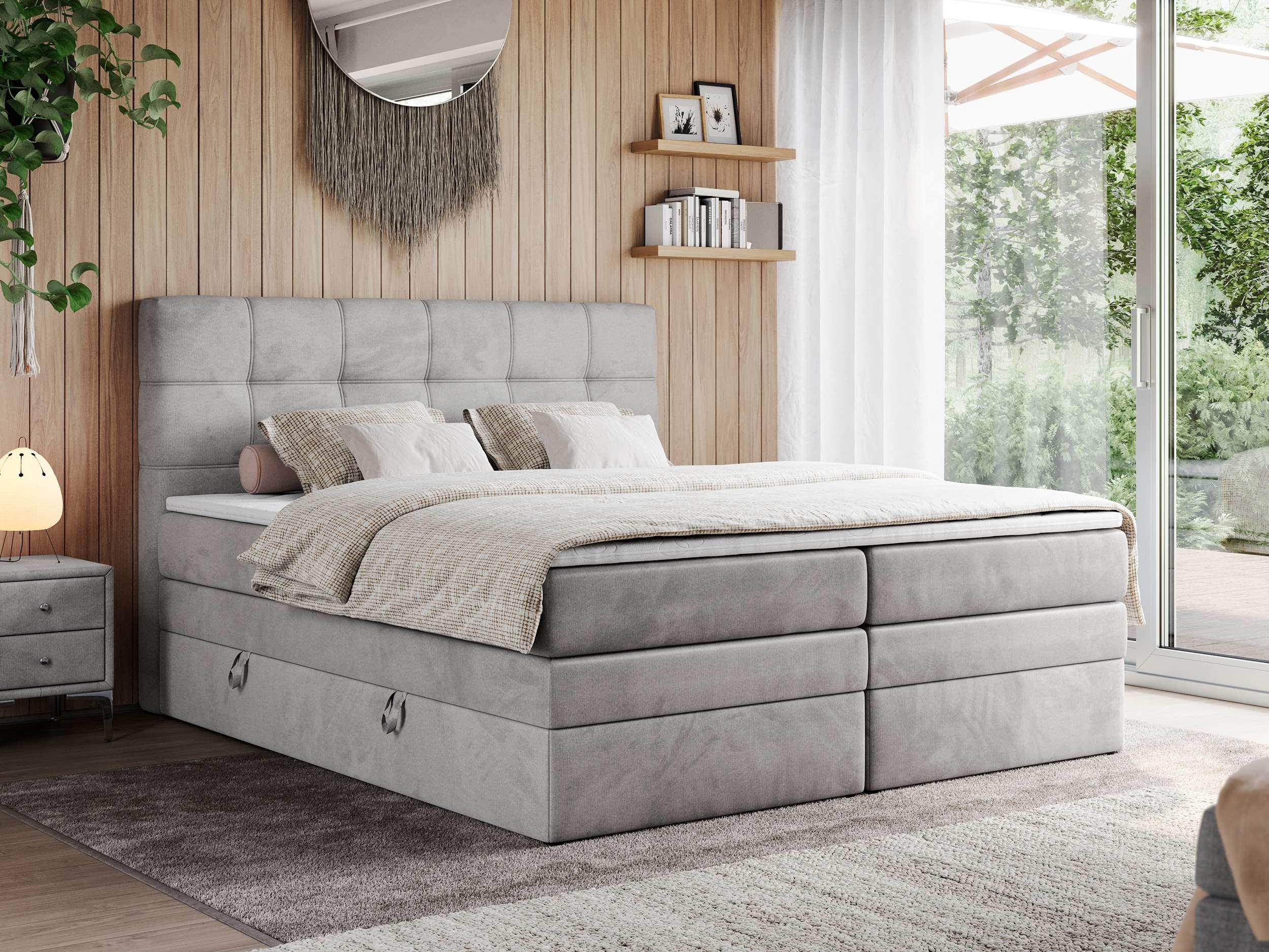 wohnli-moebel-suche-800000649784-1 BOXSPRINGBETT ERNI KING 160/200 Hellgrau Velvet - H3 Textil MKS Möbel > Betten > Boxspringbetten Grau
