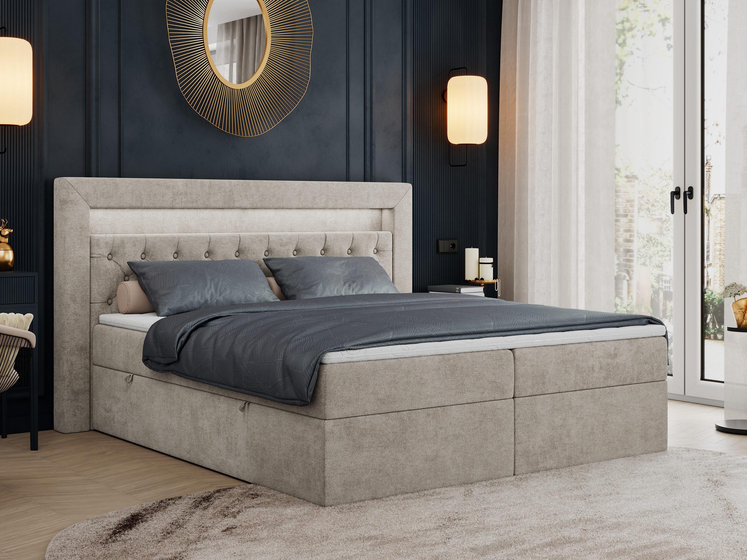 wohnli-moebel-suche-800000649797-1 BOXBETT GOLD-6 LED 140/200 Beige Struktur - H3 Textil MKS Möbel > Betten > Boxspringbetten Beige