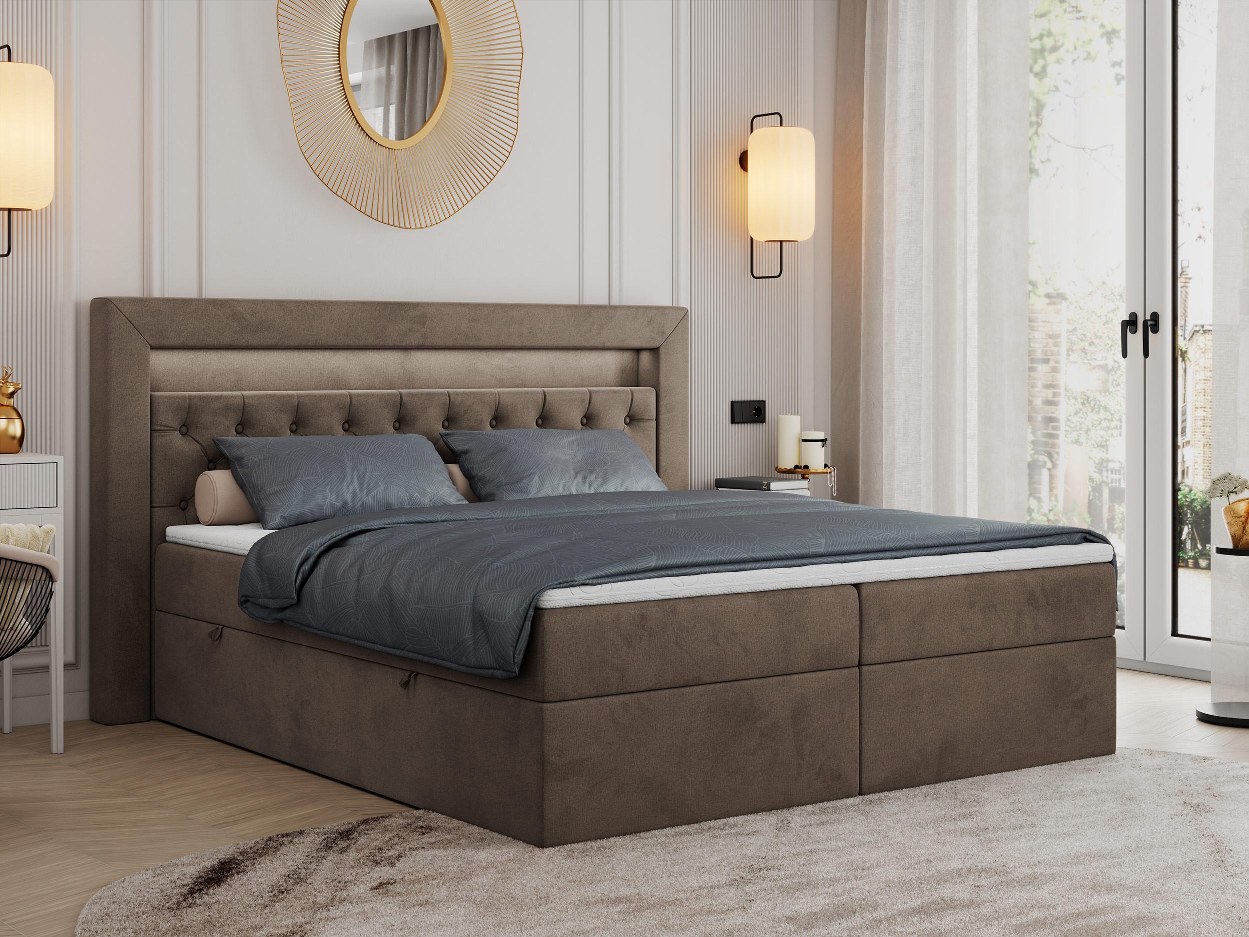 wohnli-moebel-suche-800000649812-1 BOXBETT GOLD-6 LED 160/200 Braun Velvet - H3 Textil MKS Möbel > Betten > Boxspringbetten Braun
