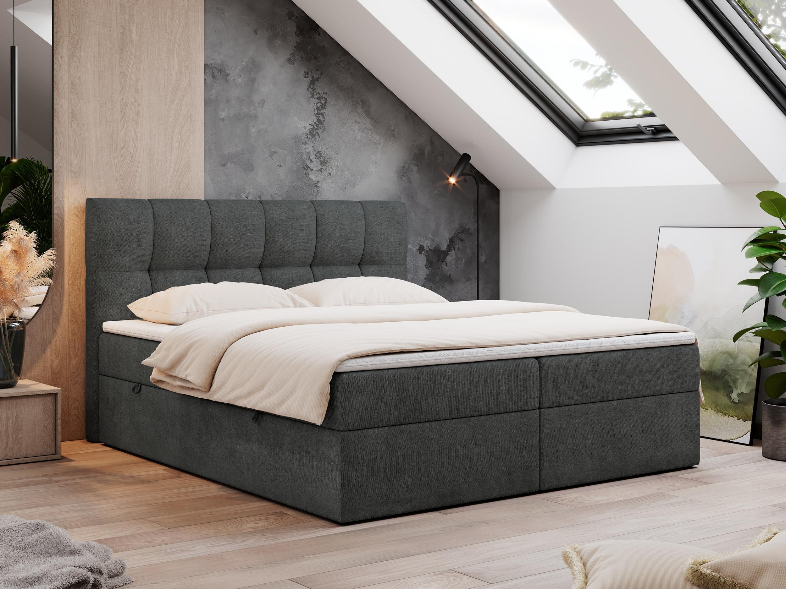 wohnli-moebel-suche-800000649851-1 BOXBETT RICO 160/200 Dunkelgrau Struktur - H4 Textil MKS Möbel > Betten > Boxspringbetten Grau