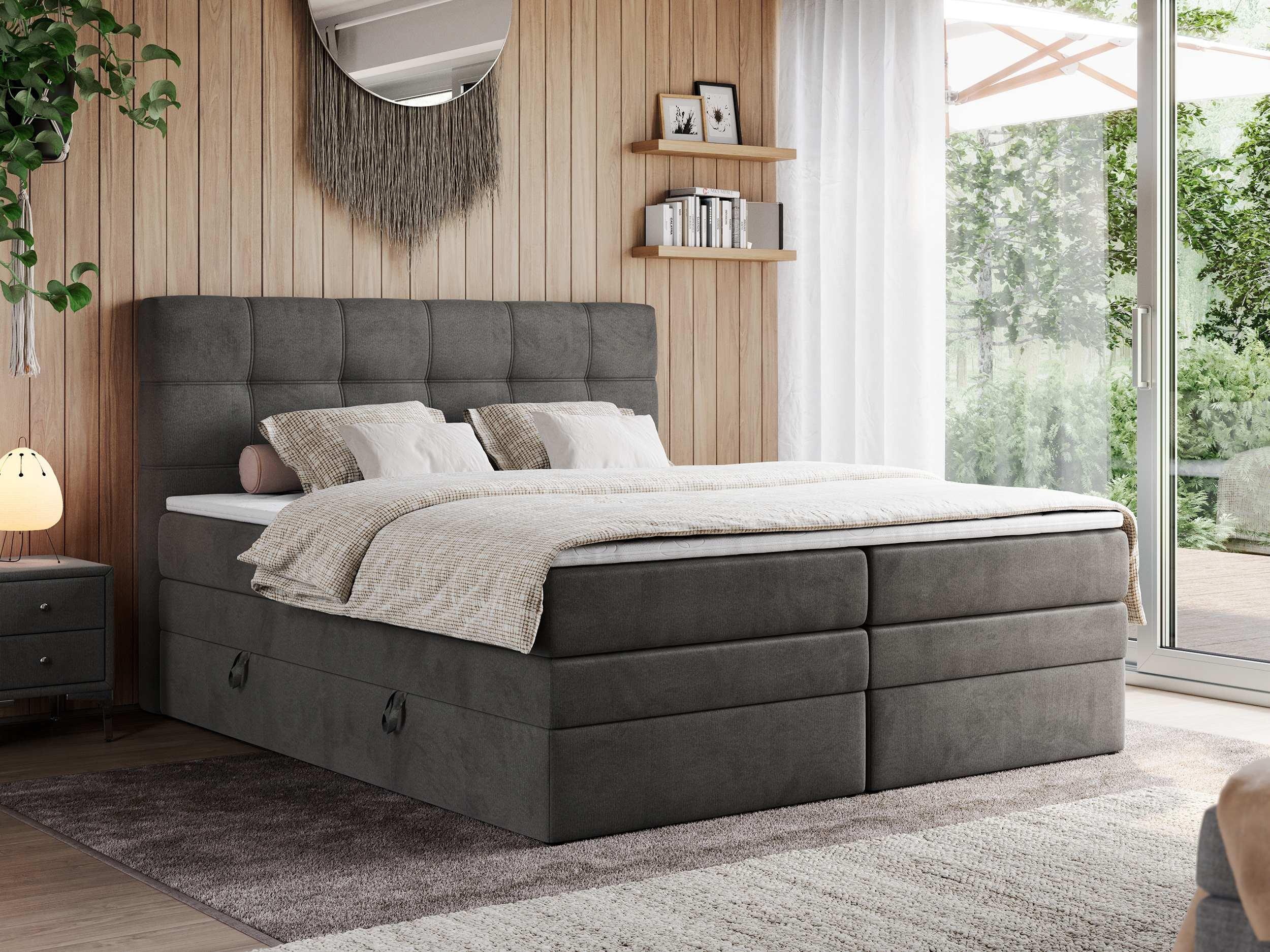 BOXSPRINGBETT ERNI KING 180/200 Dunkelgrau Velvet - H4 Textil MKS Möbel > Betten > Boxspringbetten Grau