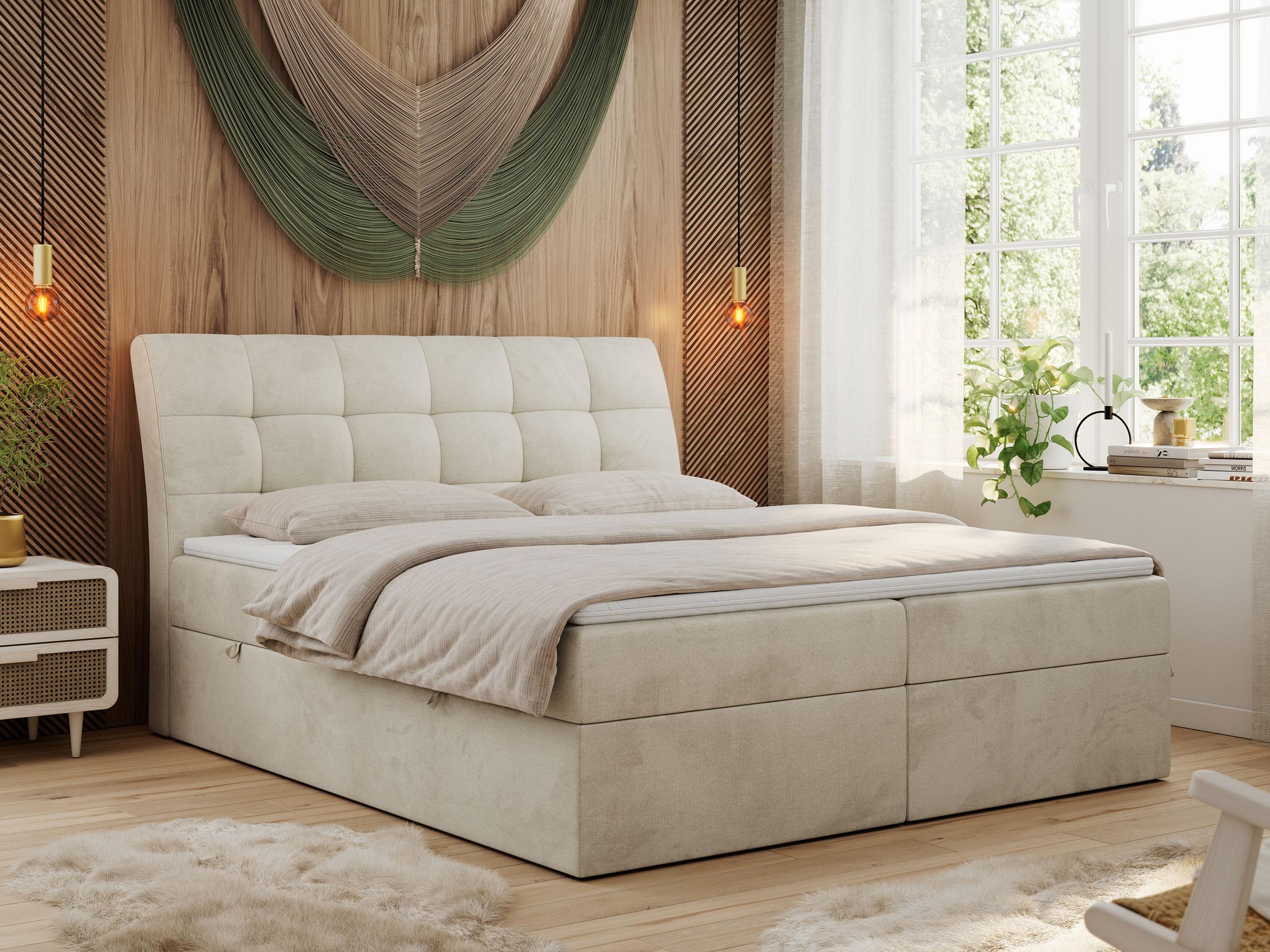 BOXBETT DIEGOS 120/200 Beige Velvet - H3 Textil MKS Möbel > Betten > Boxspringbetten Beige