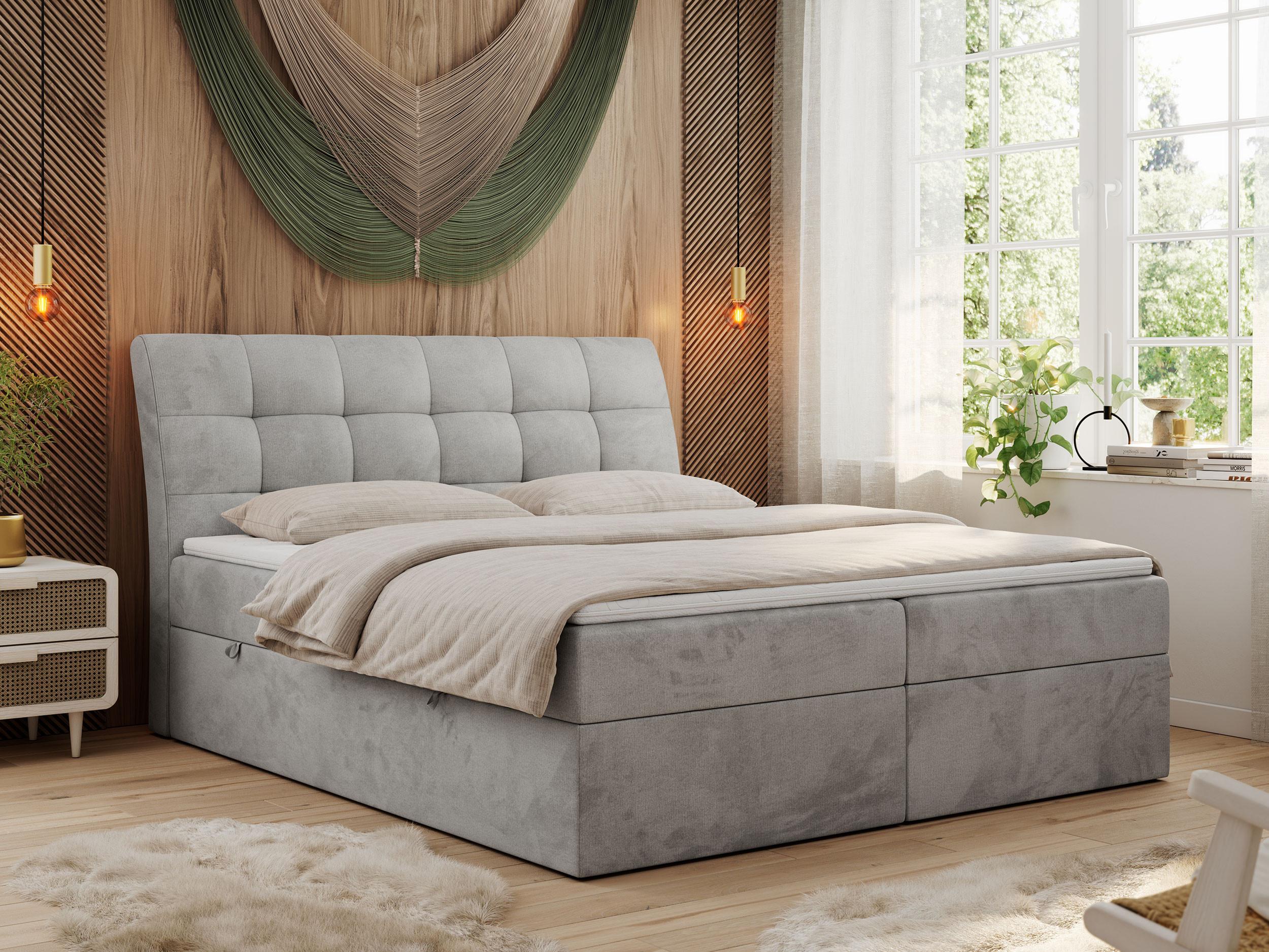 BOXBETT DIEGOS 160/200 Hellgrau Velvet - H4 Textil MKS Möbel > Betten > Boxspringbetten Grau
