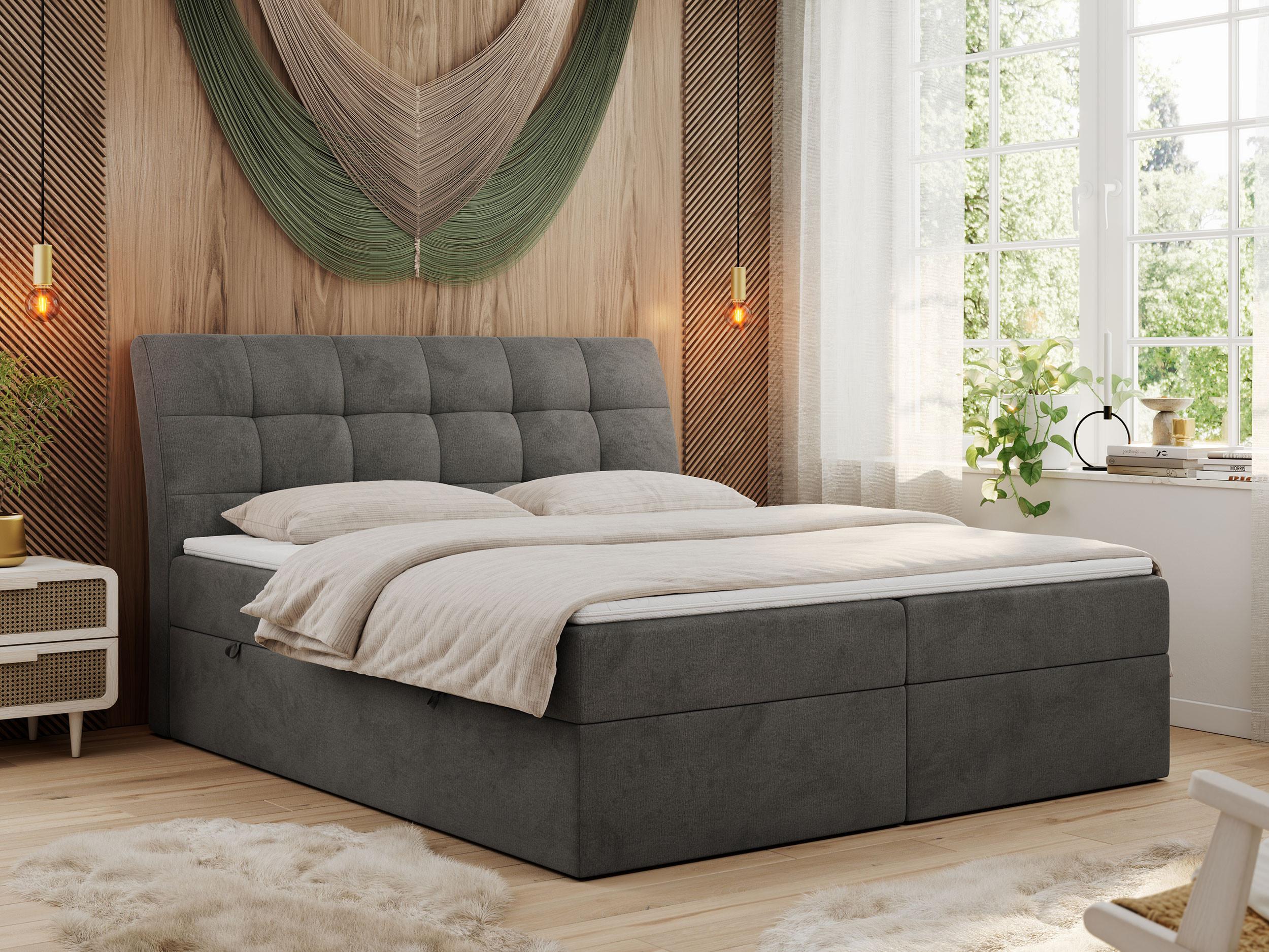 wohnli-moebel-suche-800000649976-1 BOXBETT DIEGOS 140/200 Dunkelgrau Velvet - H3 Textil MKS Möbel > Betten > Boxspringbetten Grau