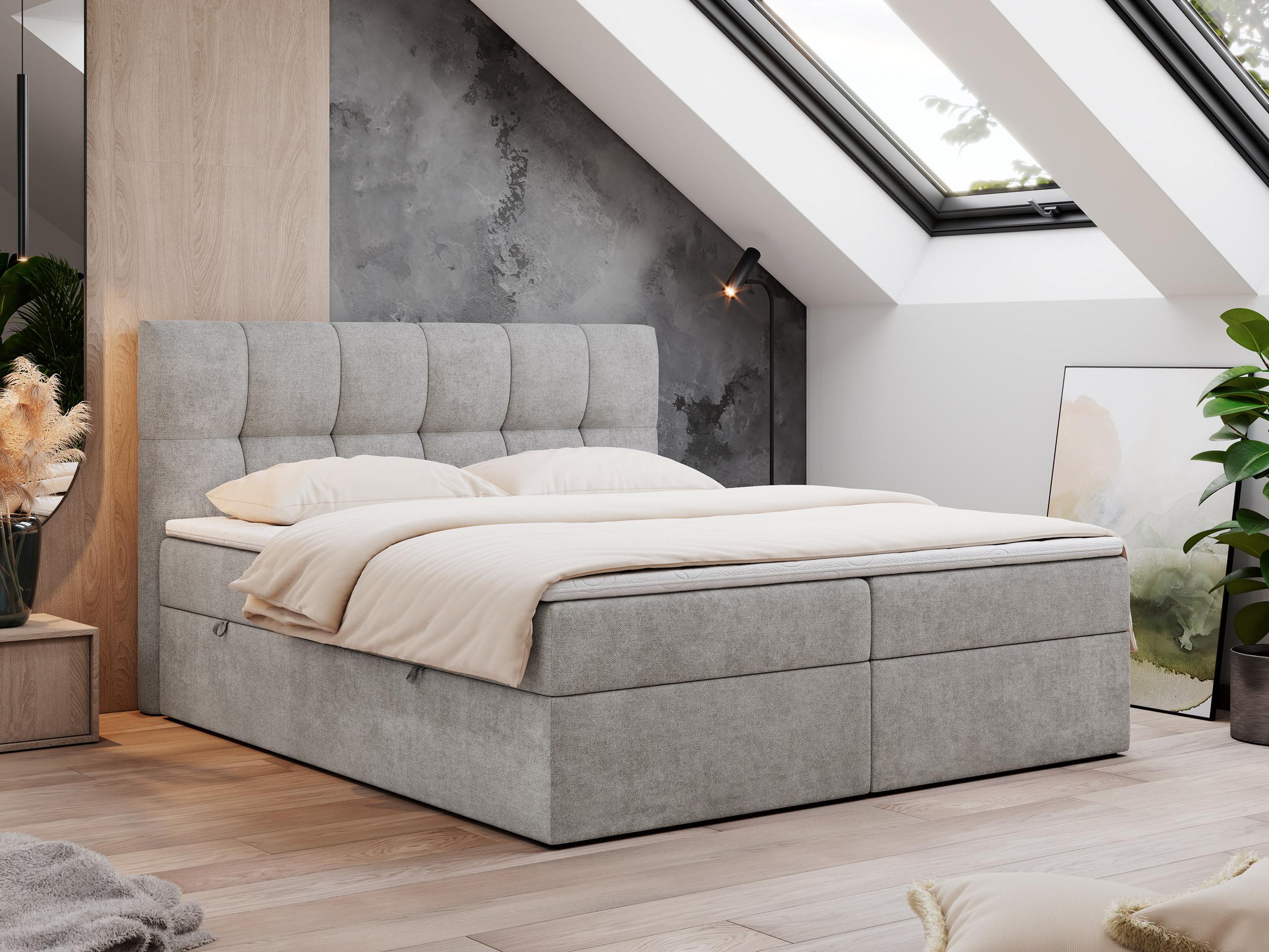 BOXBETT RICO 180/200 Hellgrau Struktur - H3 Textil MKS Möbel > Betten > Boxspringbetten Grau