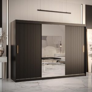 wohnli-moebel-suche-800000650127-1 SCHWEBETÜRENSCHRANK 200/250/62 3-türig Holz MÖBEL KRYSPOL Möbel > Schränke > Kleiderschränke > Schwebetürenschränke Schwarz