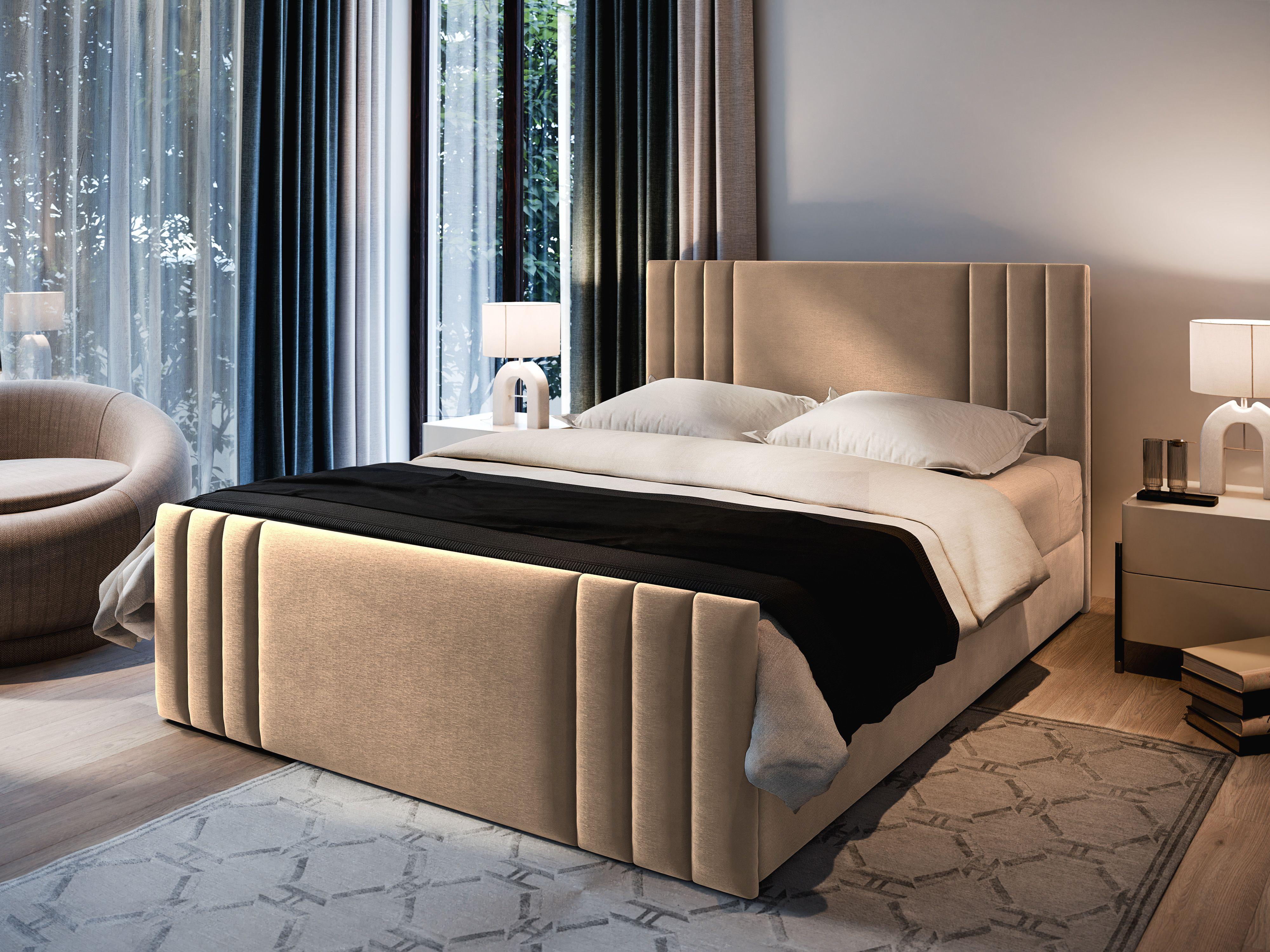 wohnli-moebel-suche-800000650770-1 BOXBETT KANES 160x200 cm mit Matratze und Topper - Beige Holz MASSENO Möbel > Betten > Boxspringbetten Beige