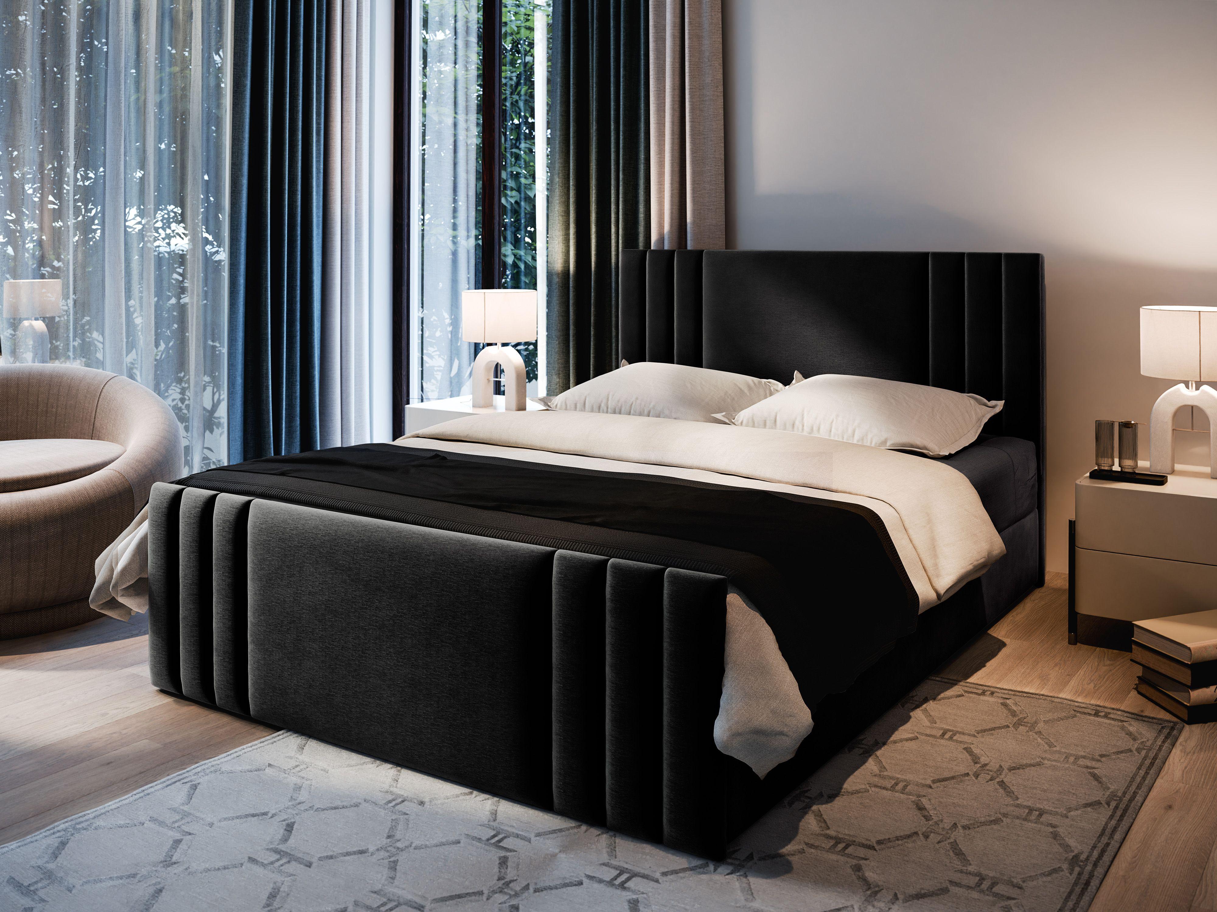 wohnli-moebel-suche-800000650783-1 BOXBETT KANES 180x200 cm mit Matratze und Topper - Schwarz Holz MASSENO Möbel > Betten > Boxspringbetten Schwarz