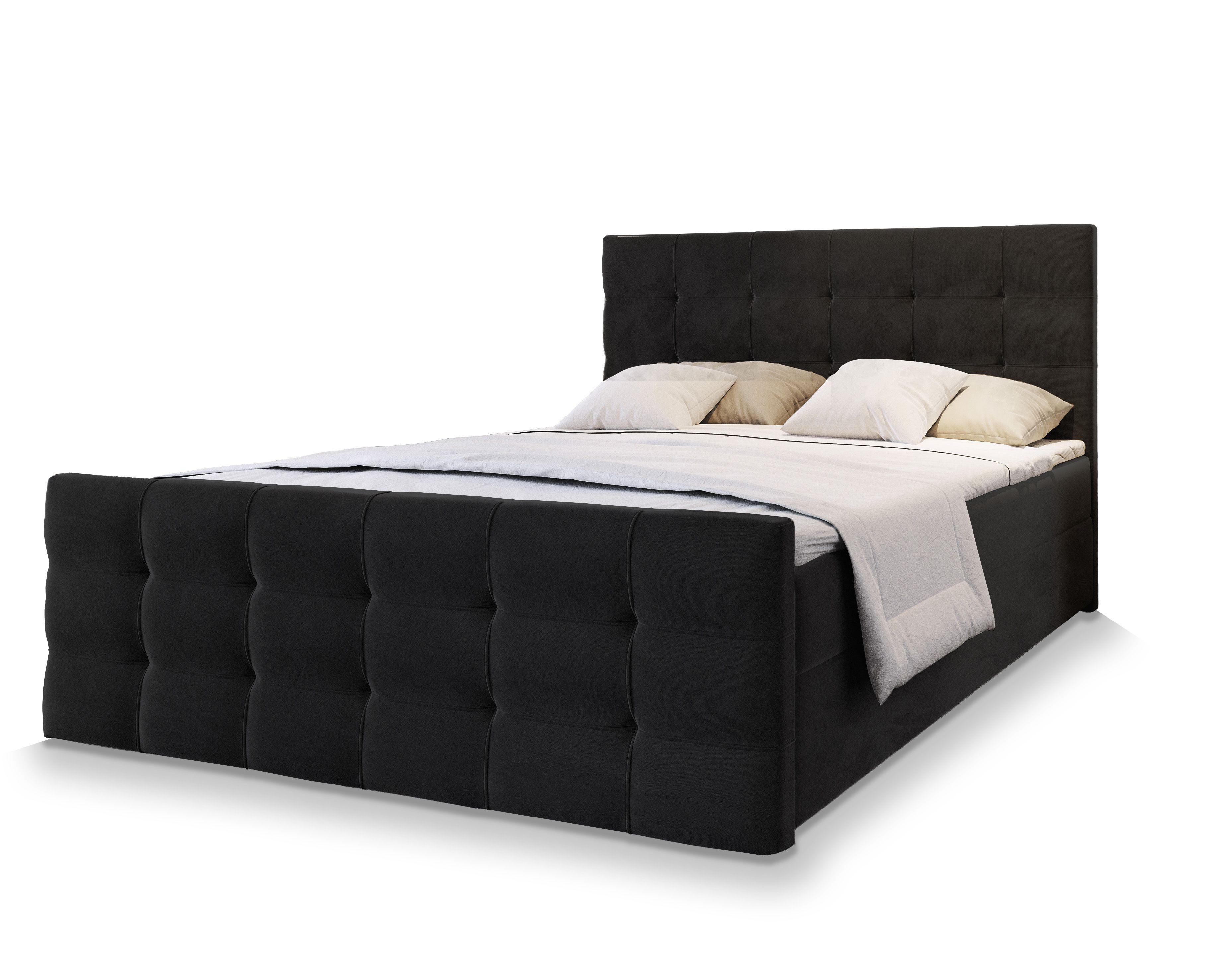 Wohnli Möbelsuche - BOXBETT AMON 140x200 cm mit Matratze und Topper - Schwarz
